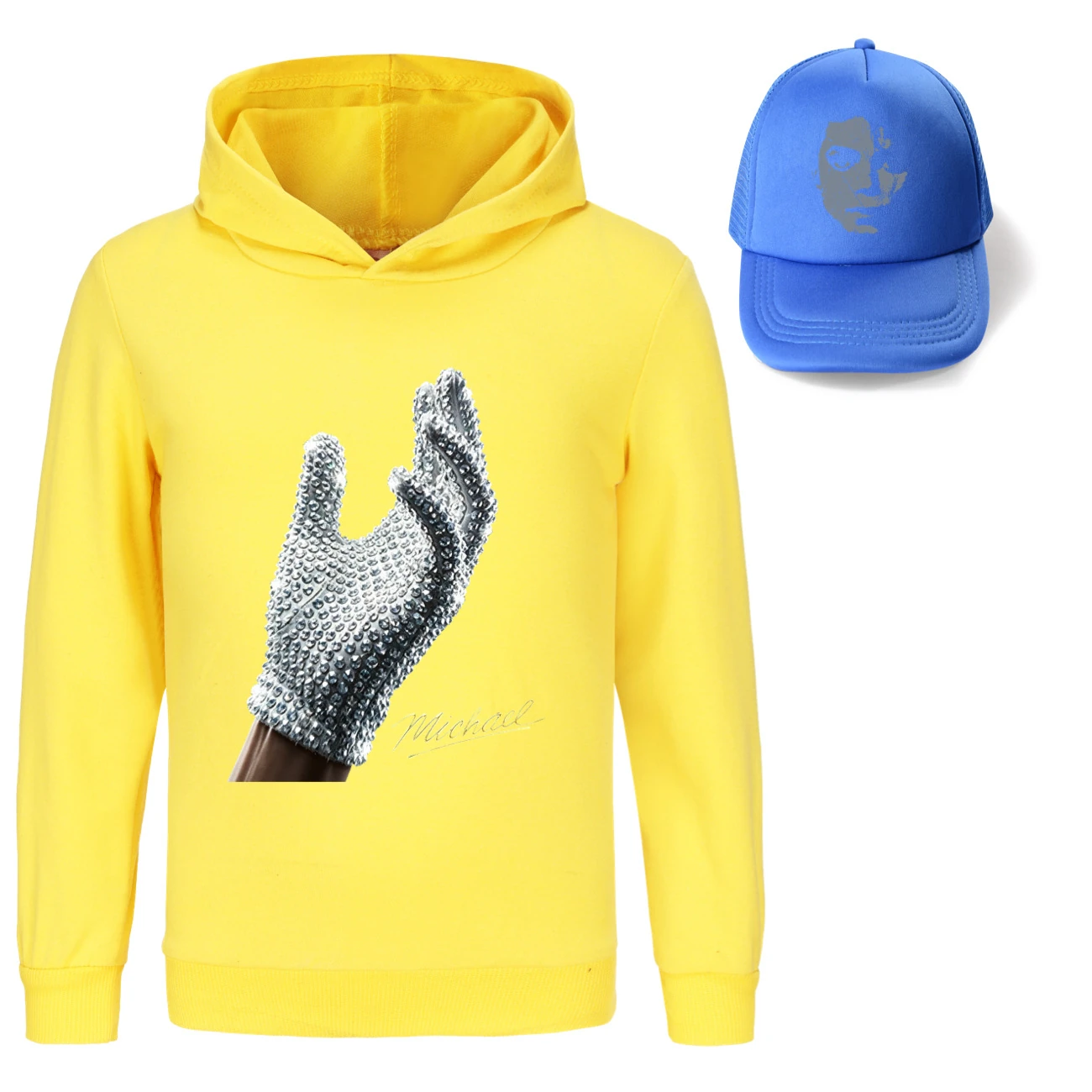 Spotlight Graphic Hoodie & Sun Hat Set, Style 02 · Yellow