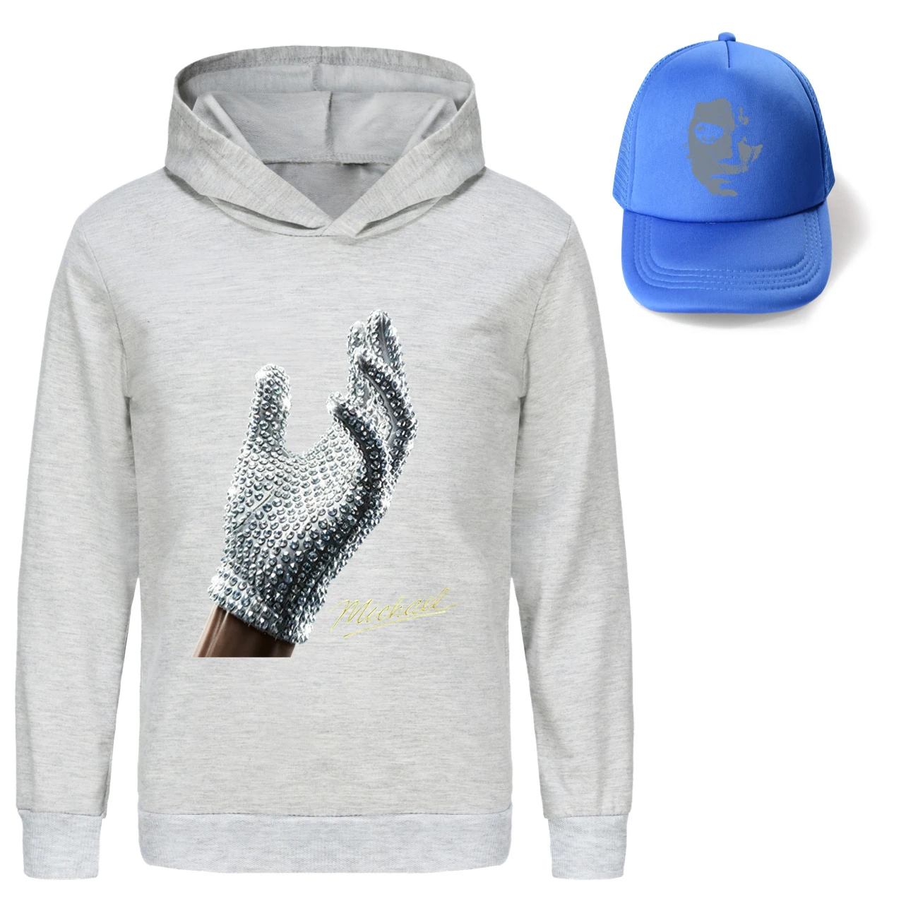 Spotlight Graphic Hoodie & Sun Hat Set, Style 05 · Grey