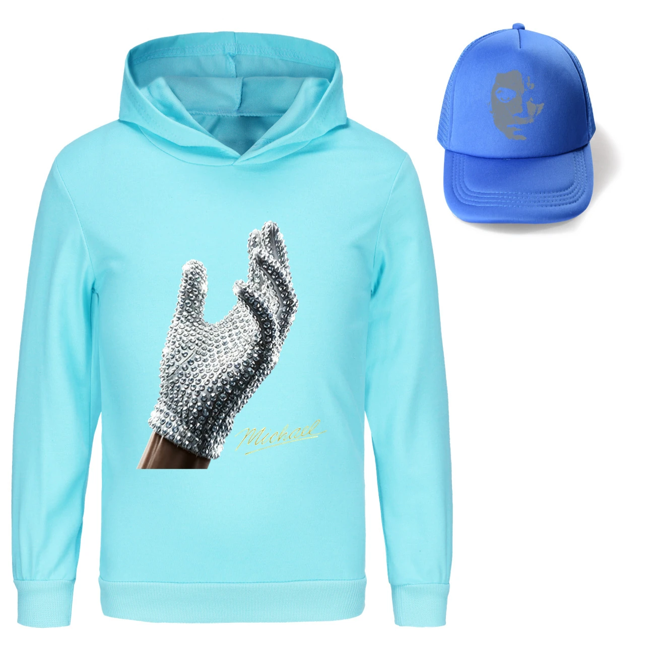 Spotlight Graphic Hoodie & Sun Hat Set, Style 08 · Light Blue