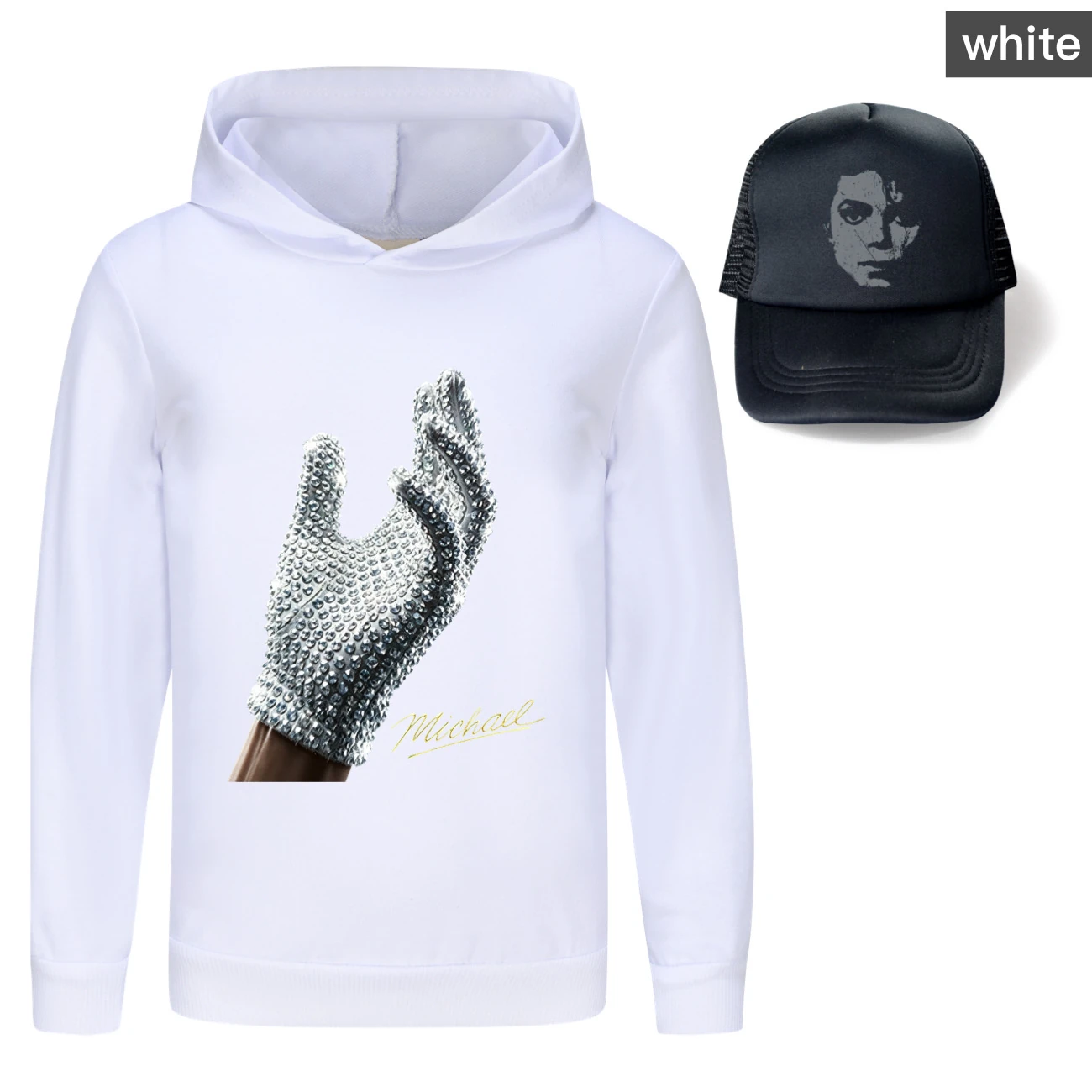 Spotlight Graphic Hoodie & Sun Hat Set, Style 14 · White