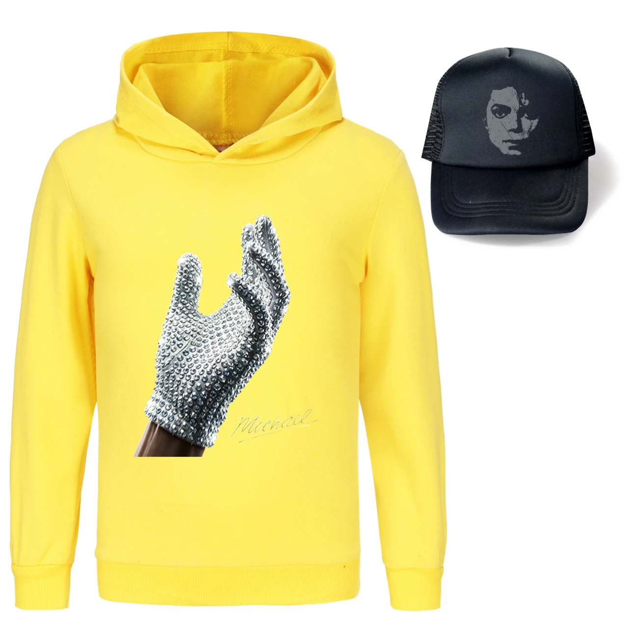 Spotlight Graphic Hoodie & Sun Hat Set, Style 15 · Yellow