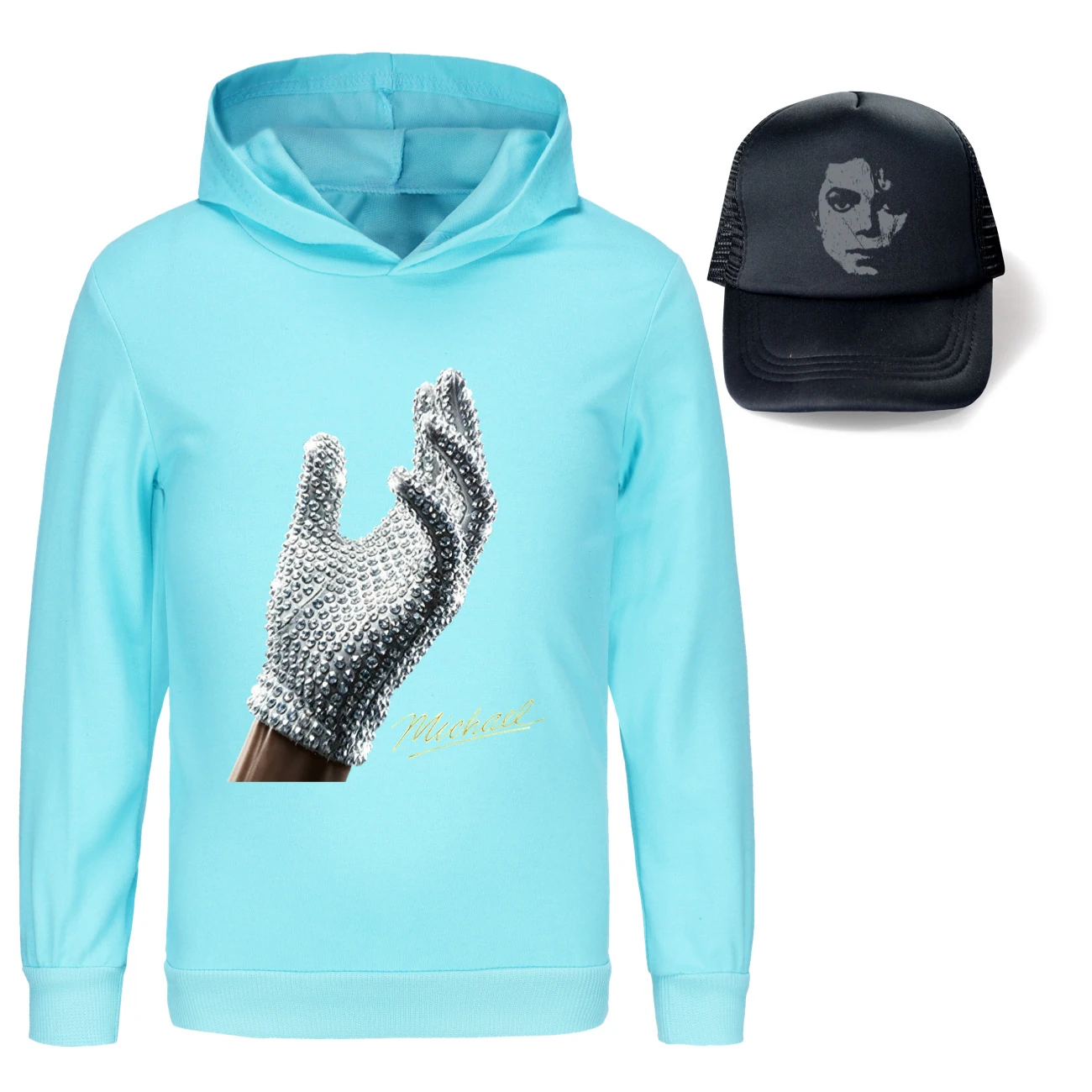 Spotlight Graphic Hoodie & Sun Hat Set, Style 21 · Light Blue