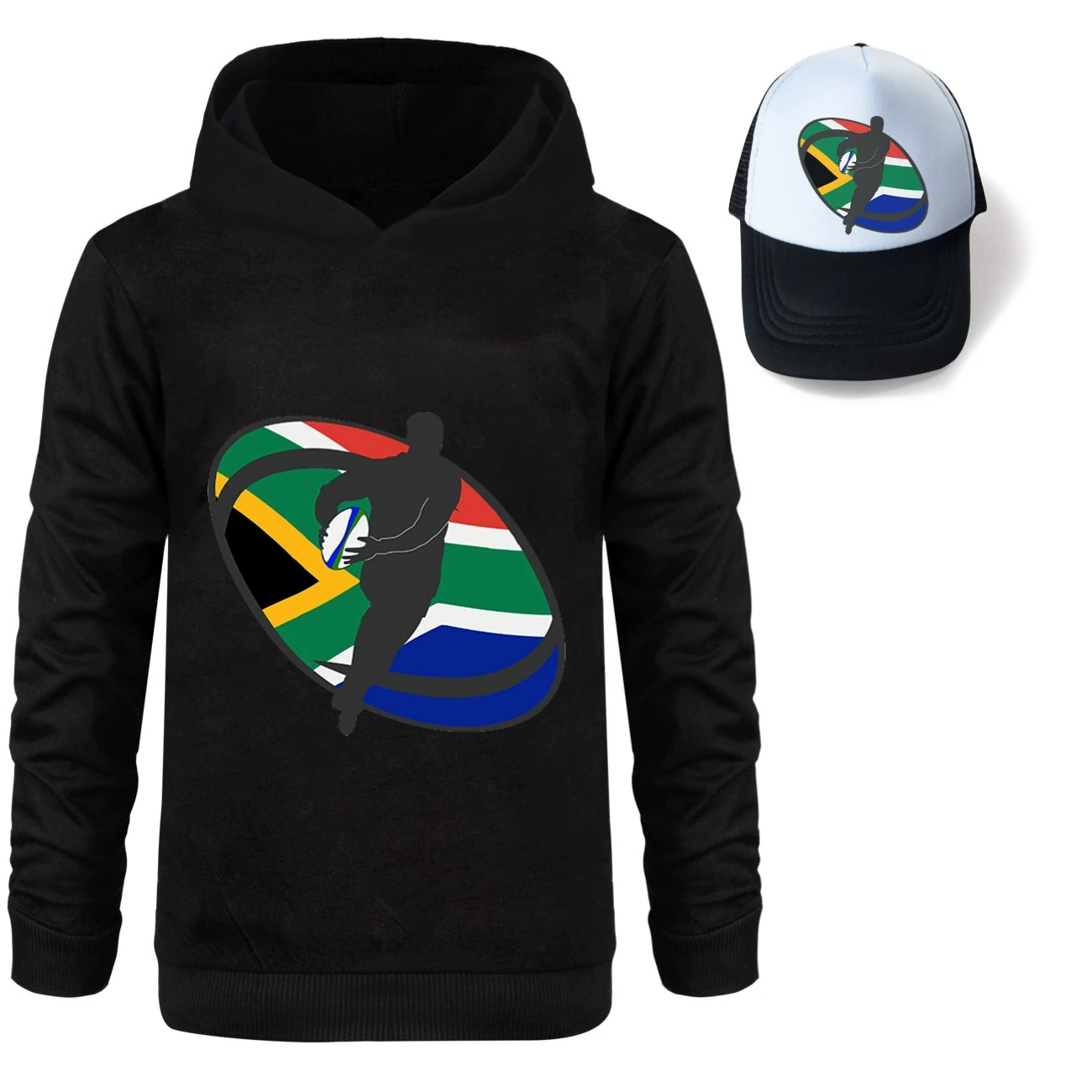 Graphic Hoodie & Sun Hat Set — 5807 Edition, Style 07 · Black