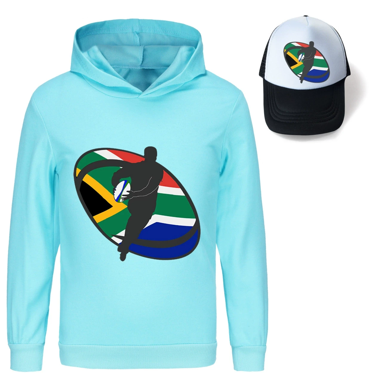 Graphic Hoodie & Sun Hat Set — 5807 Edition, Style 08 · Light Blue