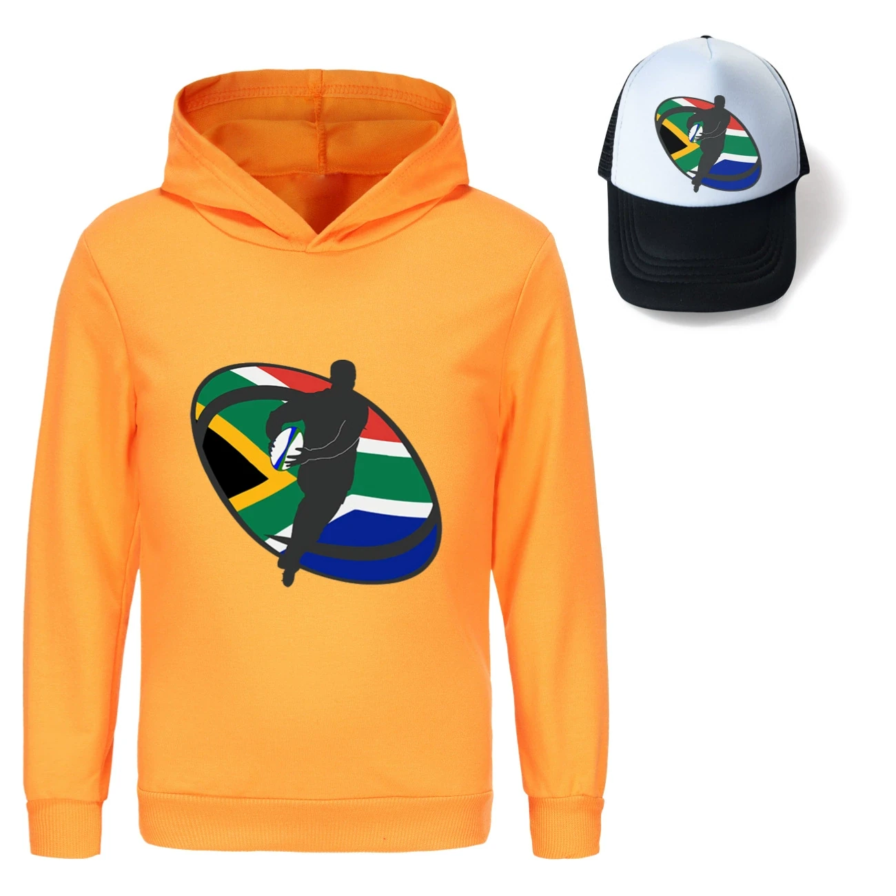 Graphic Hoodie & Sun Hat Set — 5807 Edition, Style 13 · Orange