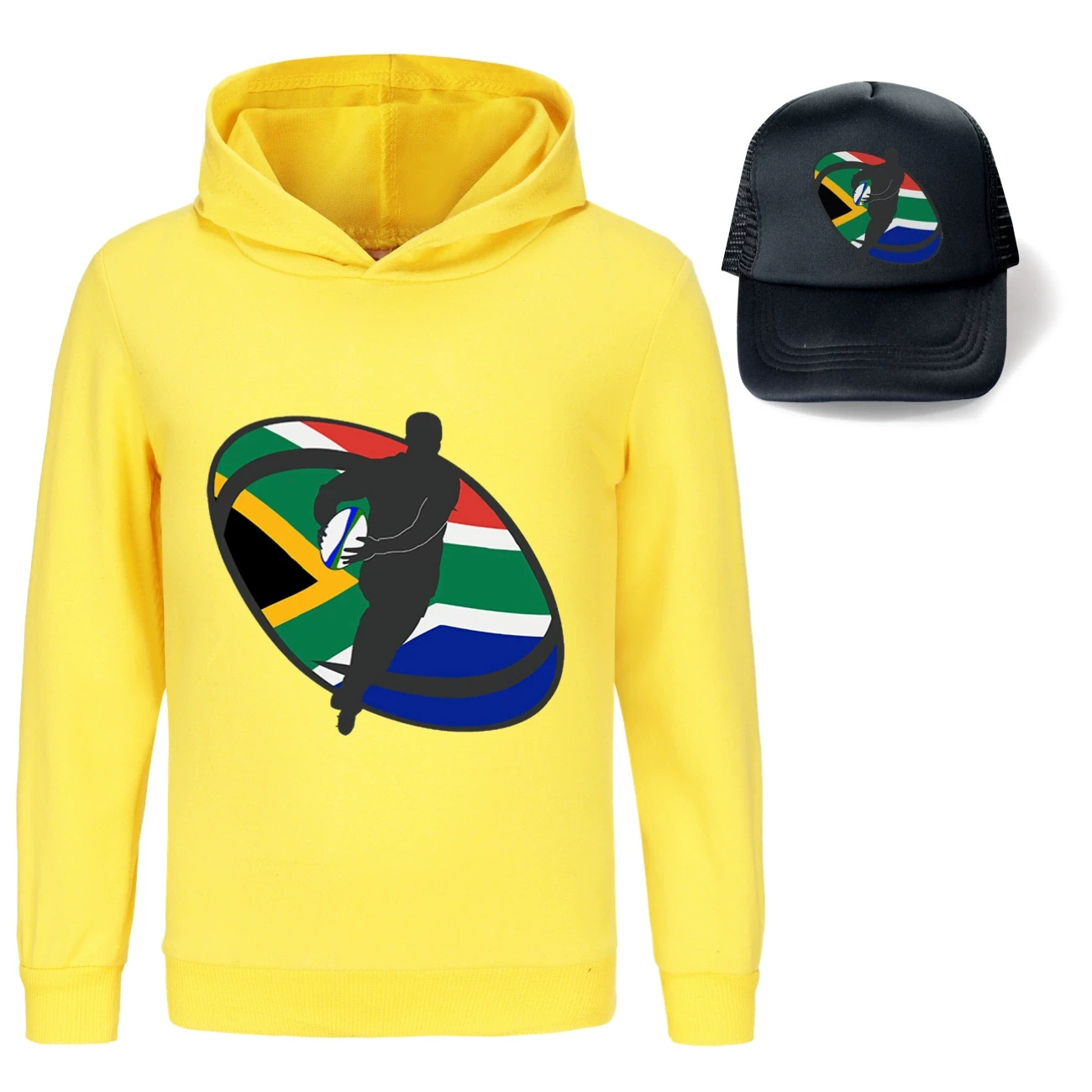 Graphic Hoodie & Sun Hat Set — 5807 Edition, Style 15 · Yellow