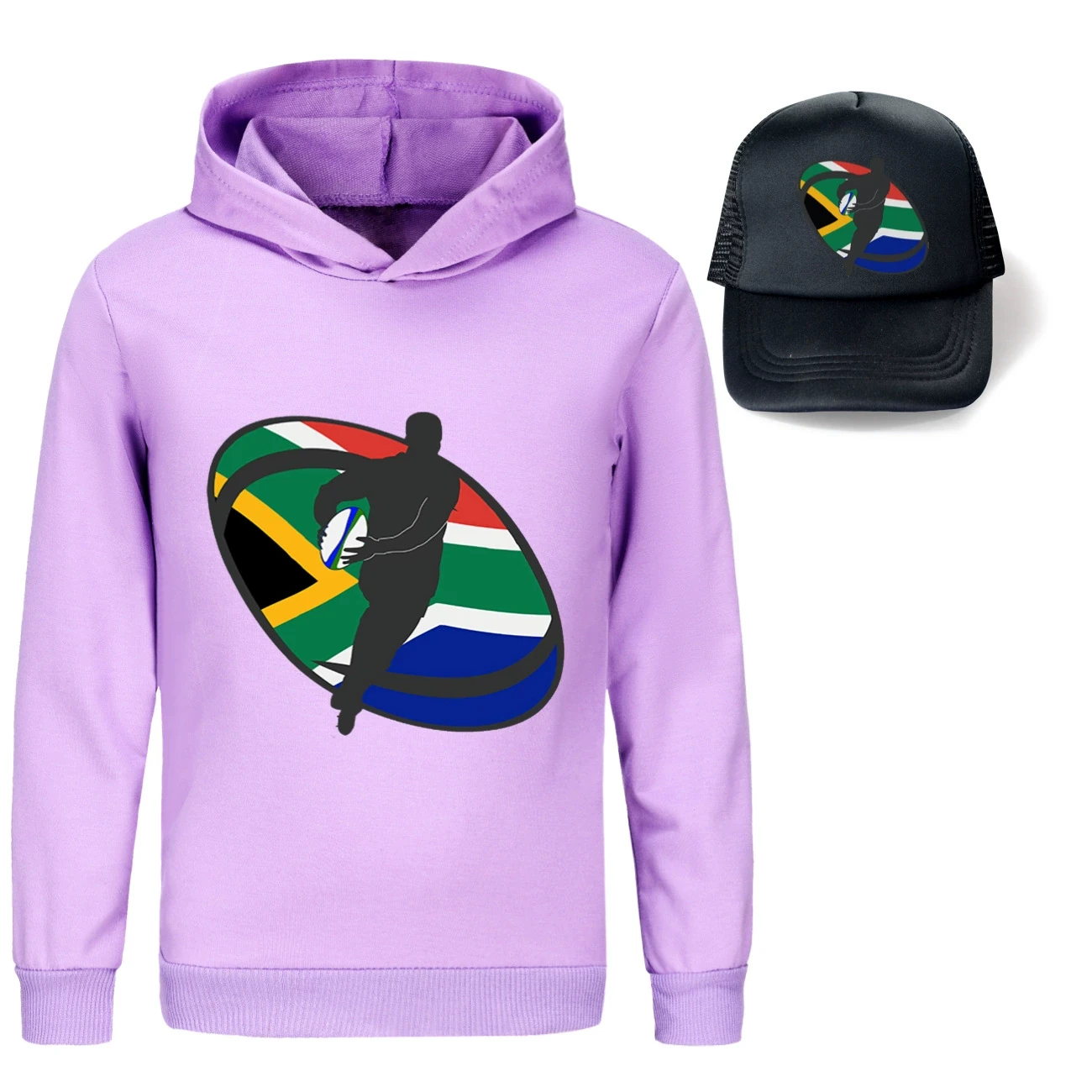 Graphic Hoodie & Sun Hat Set — 5807 Edition, Style 17 · Purple