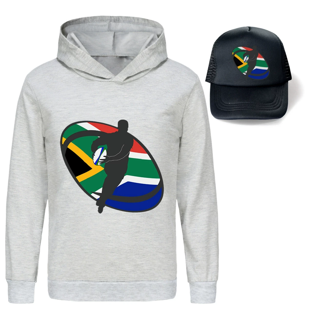 Graphic Hoodie & Sun Hat Set — 5807 Edition, Style 18 · Grey