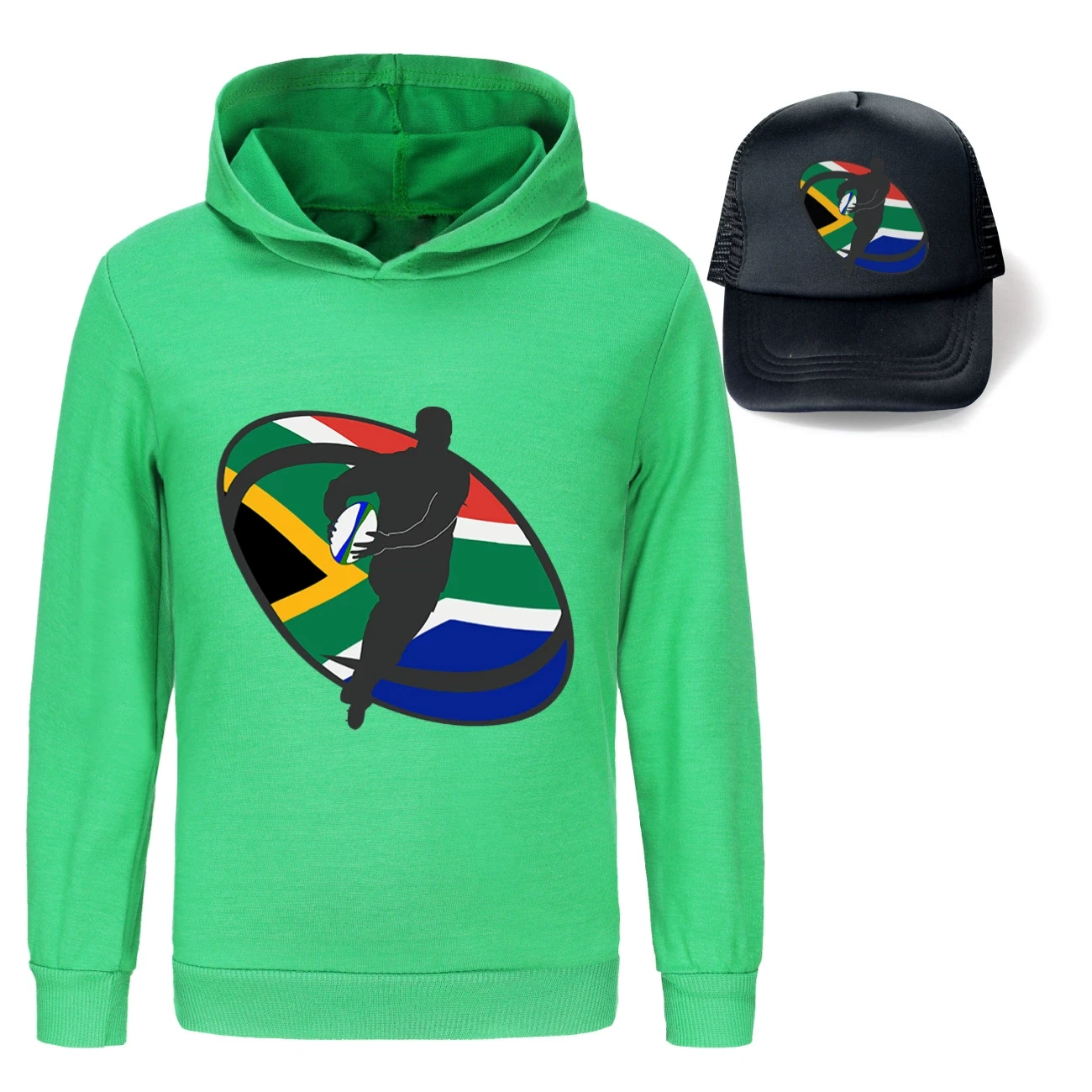 Graphic Hoodie & Sun Hat Set — 5807 Edition, Style 19 · Green