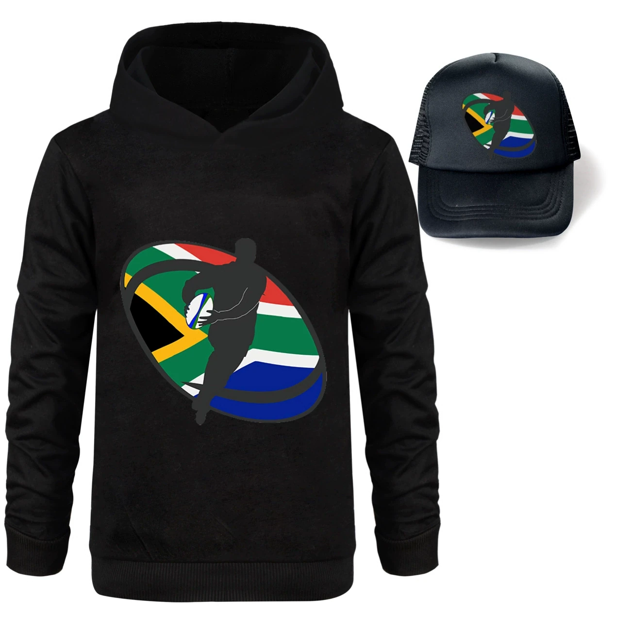 Graphic Hoodie & Sun Hat Set — 5807 Edition, Style 20 · Black