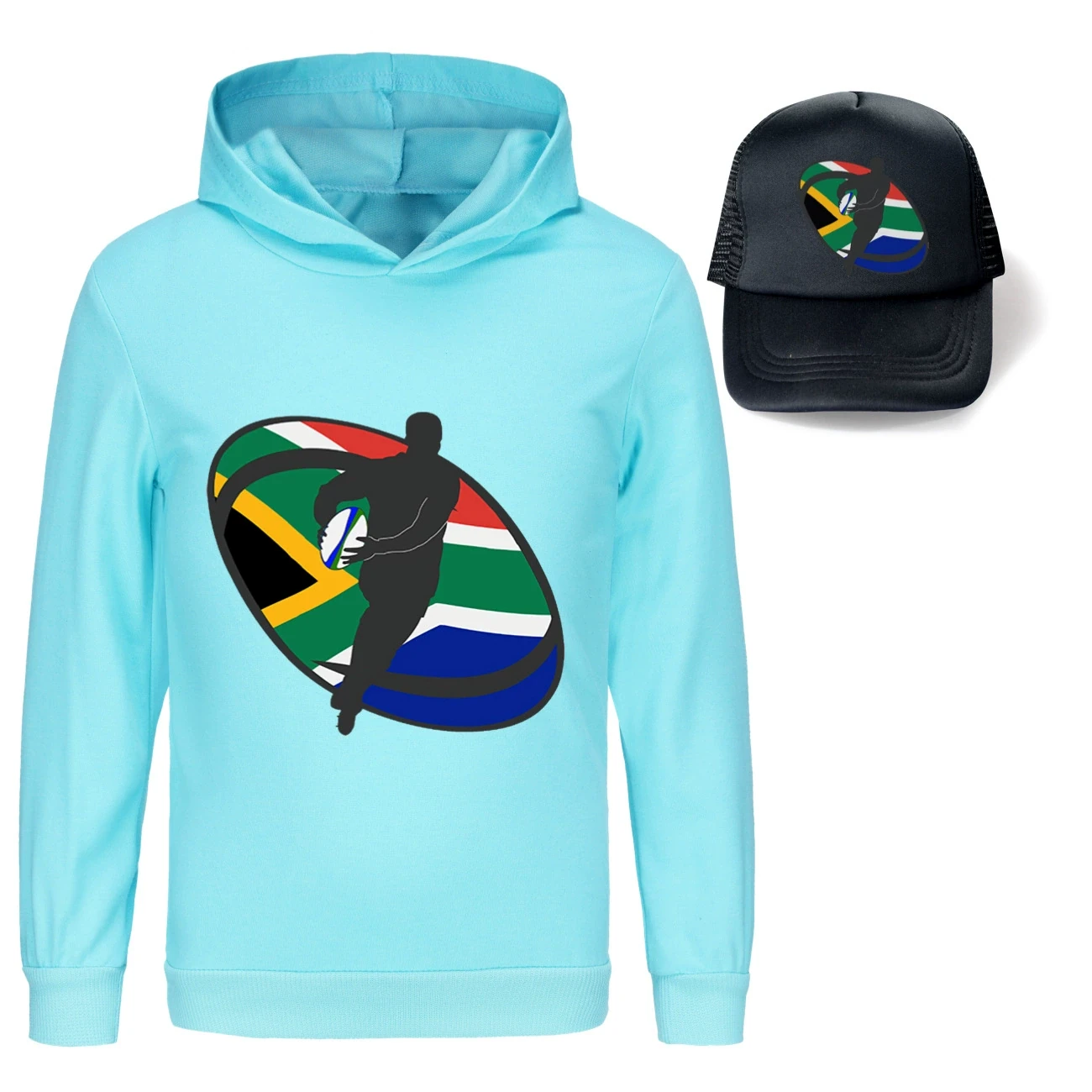 Graphic Hoodie & Sun Hat Set — 5807 Edition, Style 21 · Light Blue