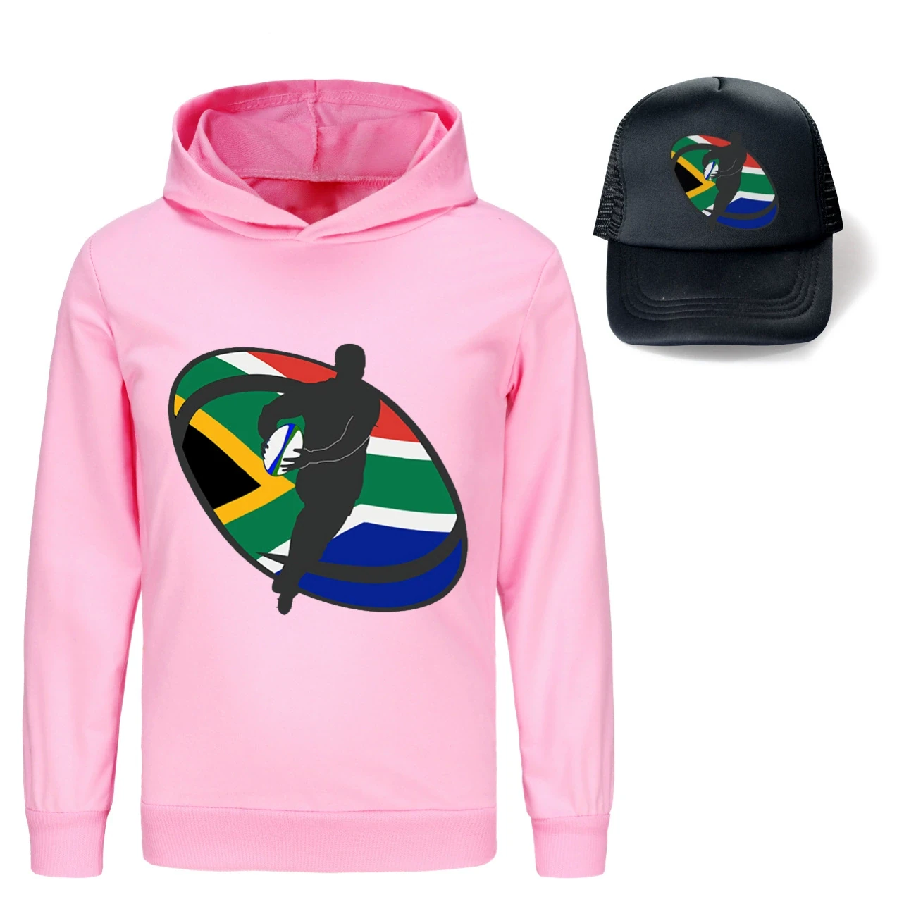 Graphic Hoodie & Sun Hat Set — 5807 Edition, Style 24 · Pink
