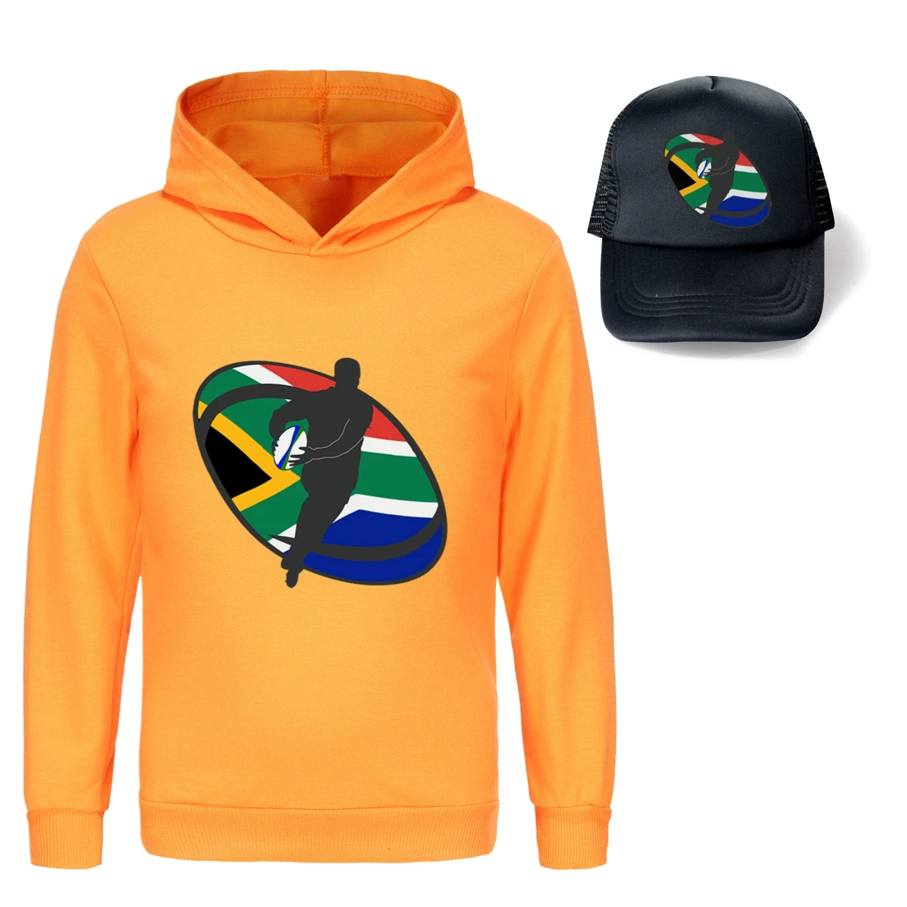 Graphic Hoodie & Sun Hat Set — 5807 Edition, Style 26 · Orange
