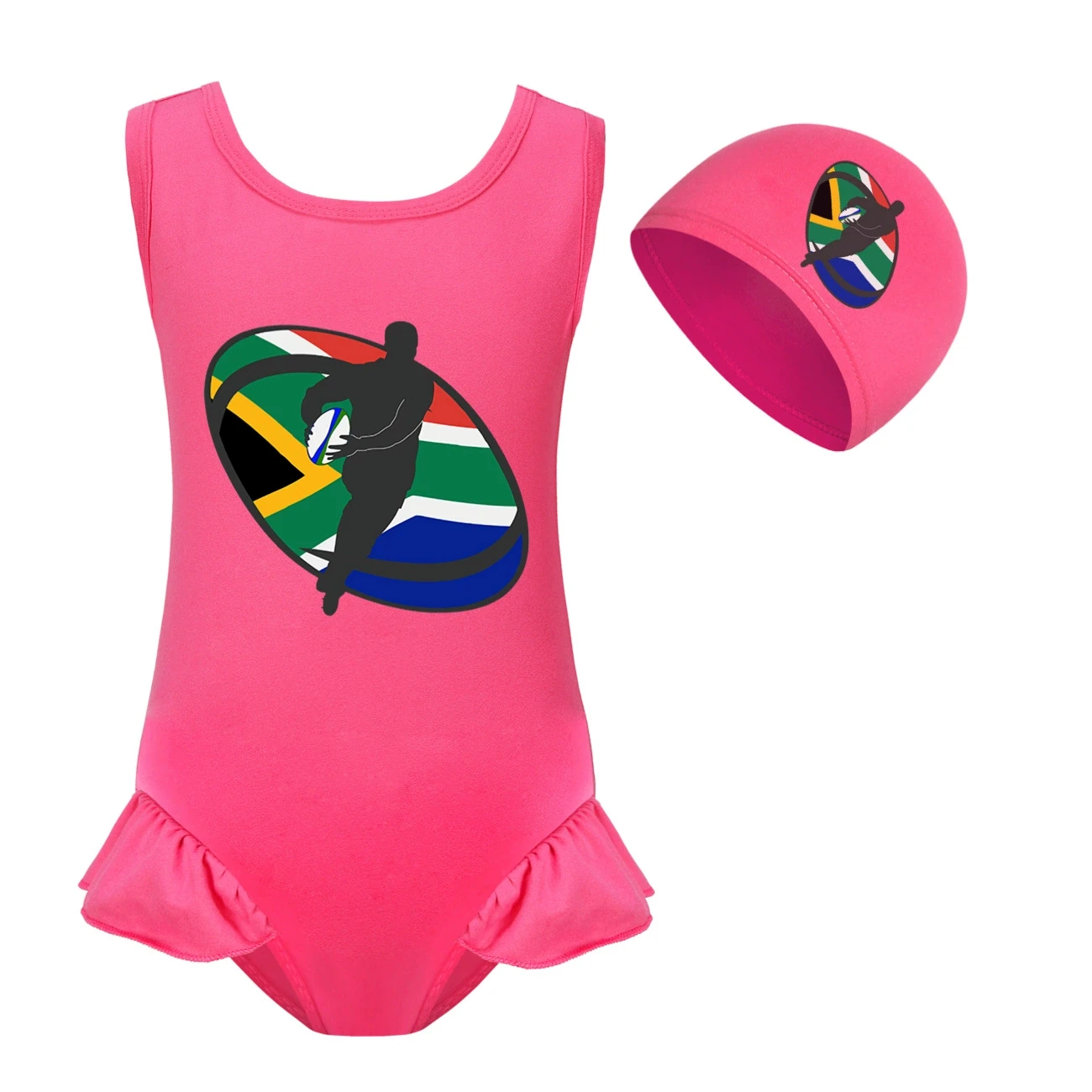 Girls’ Swimsuit & Cap Set — 5807 Edition, Style 02 · Set · Rose