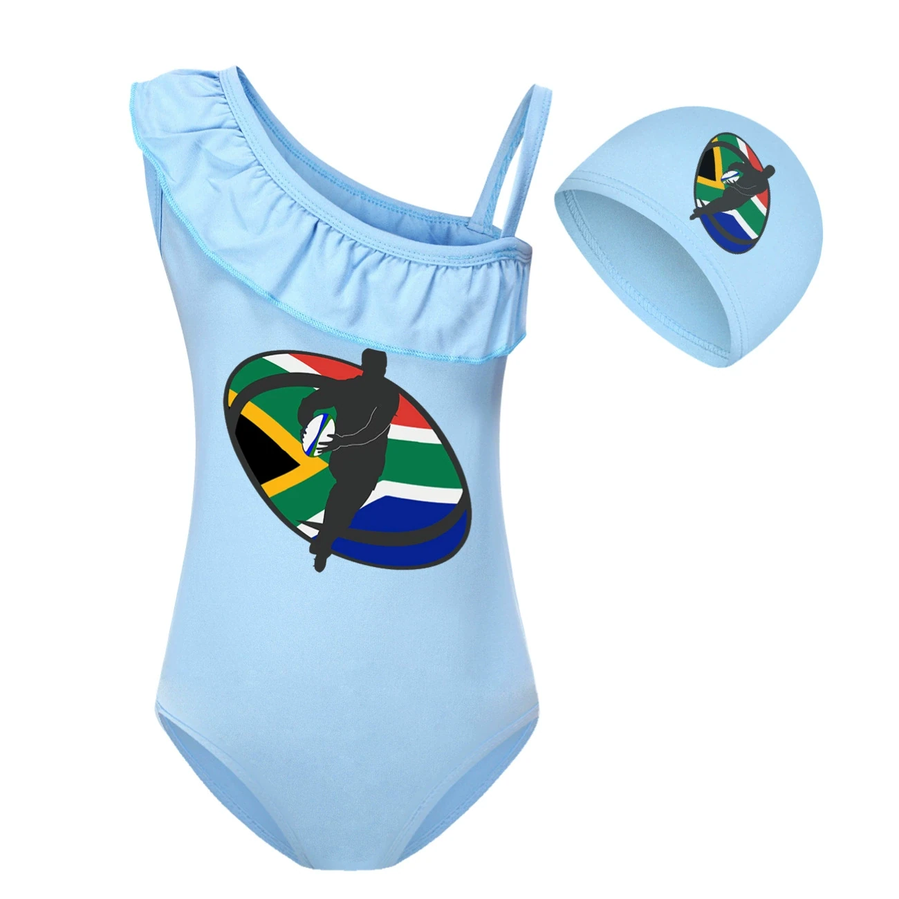 Girls’ Swimsuit & Cap Set — 5807 Edition, Style 05 · Set · Light Blue
