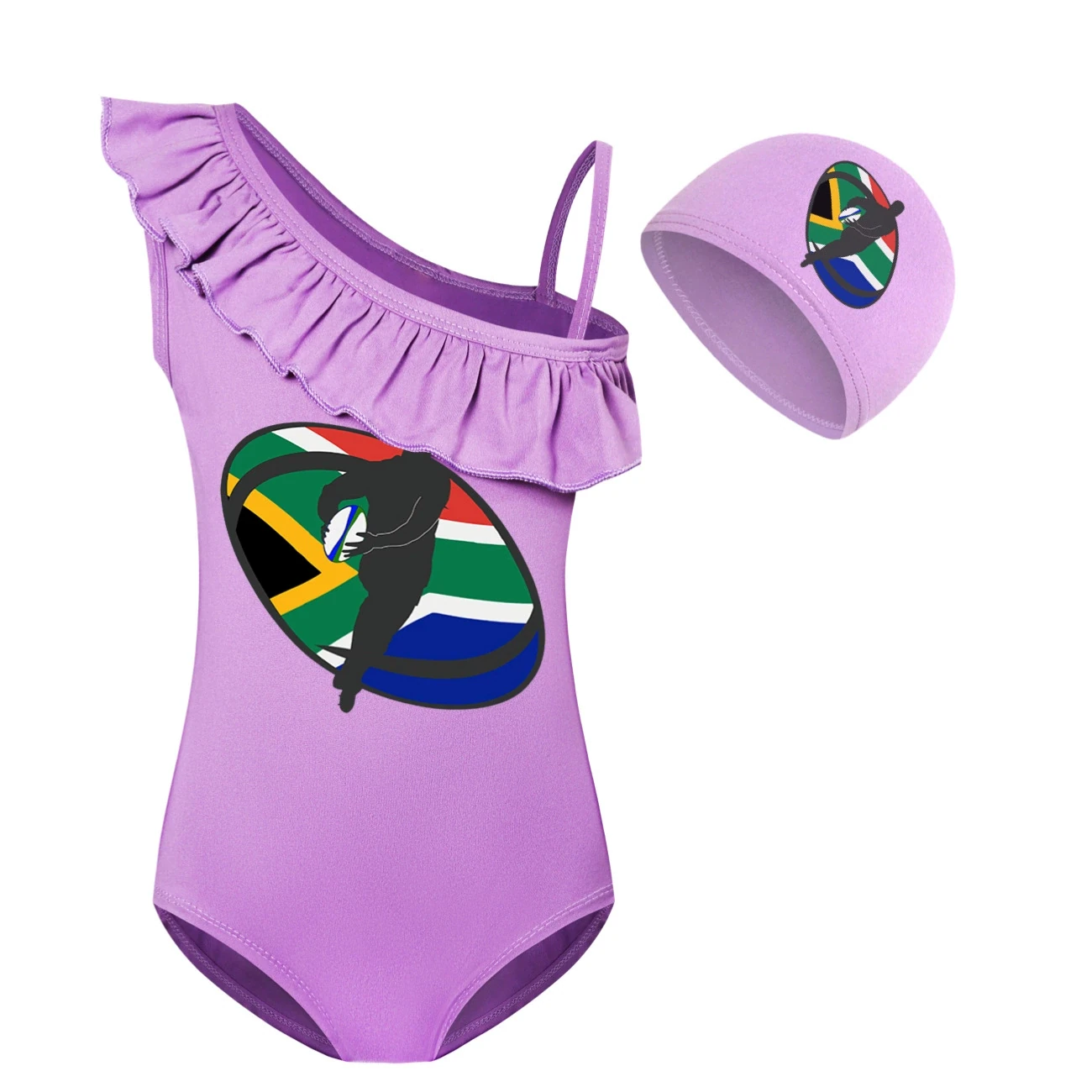 Girls’ Swimsuit & Cap Set — 5807 Edition, Style 07 · Set · Purple