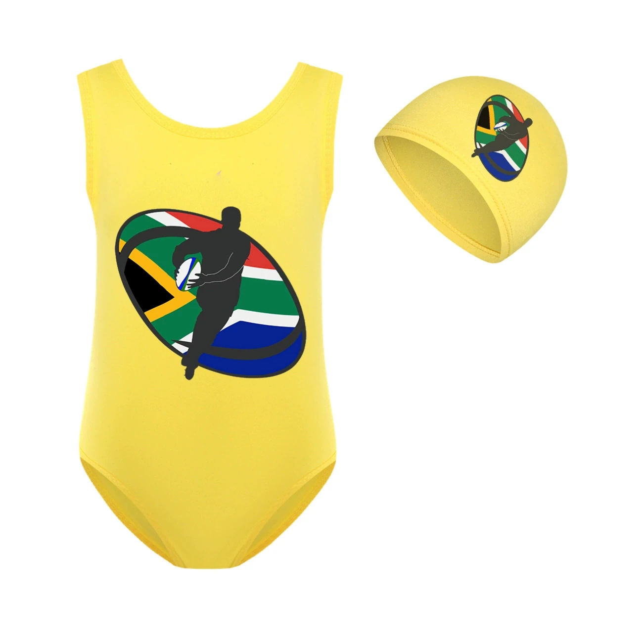 Girls’ Swimsuit & Cap Set — 5807 Edition, Style 10 · Set · Yellow