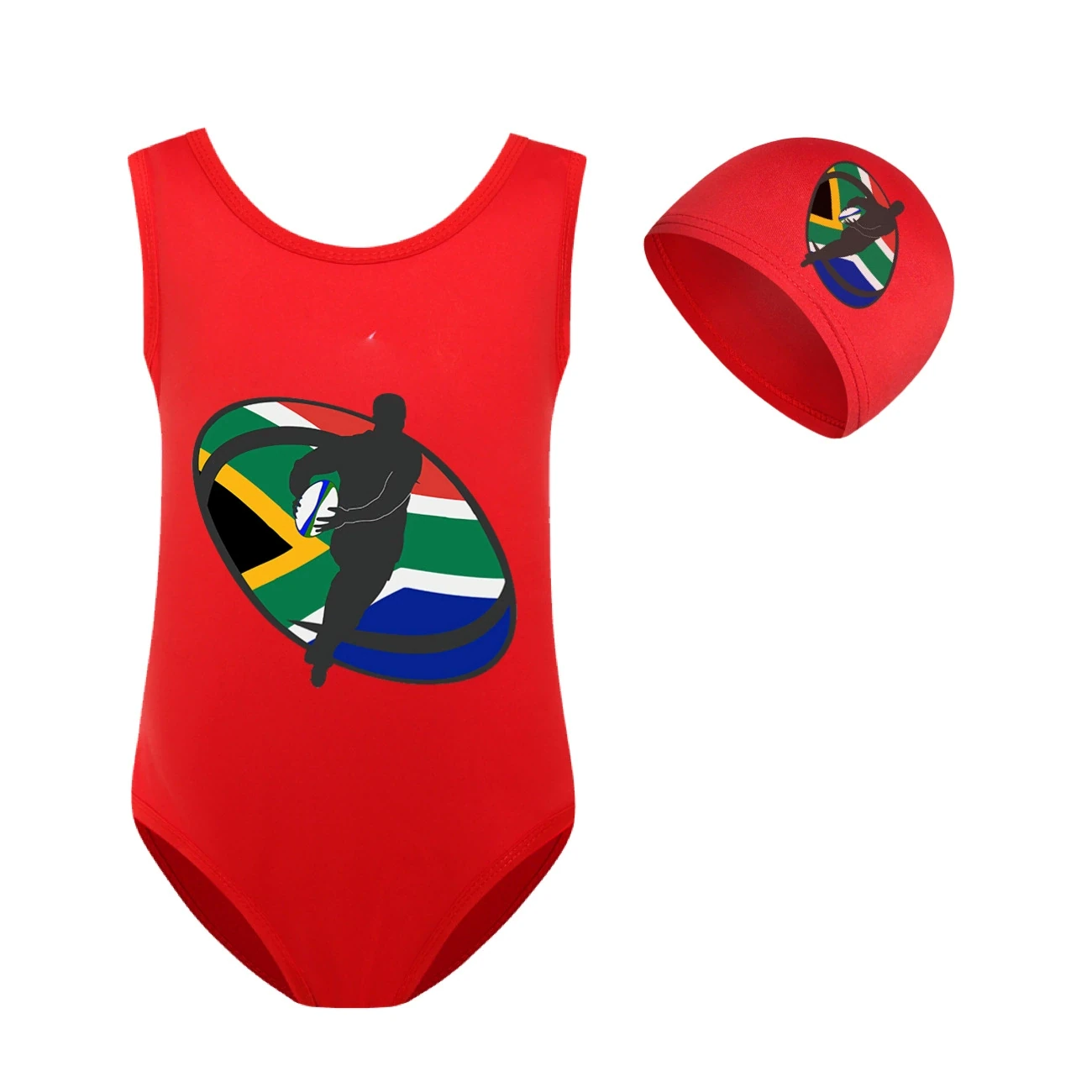 Girls’ Swimsuit & Cap Set — 5807 Edition, Style 11 · Set · Red
