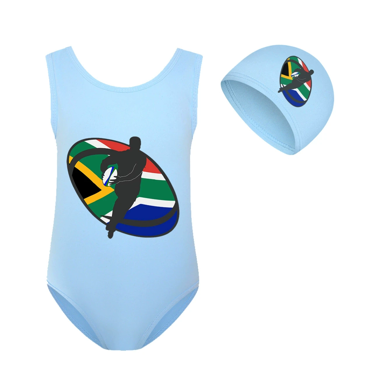 Girls’ Swimsuit & Cap Set — 5807 Edition, Style 15 · Set · Sky Blue
