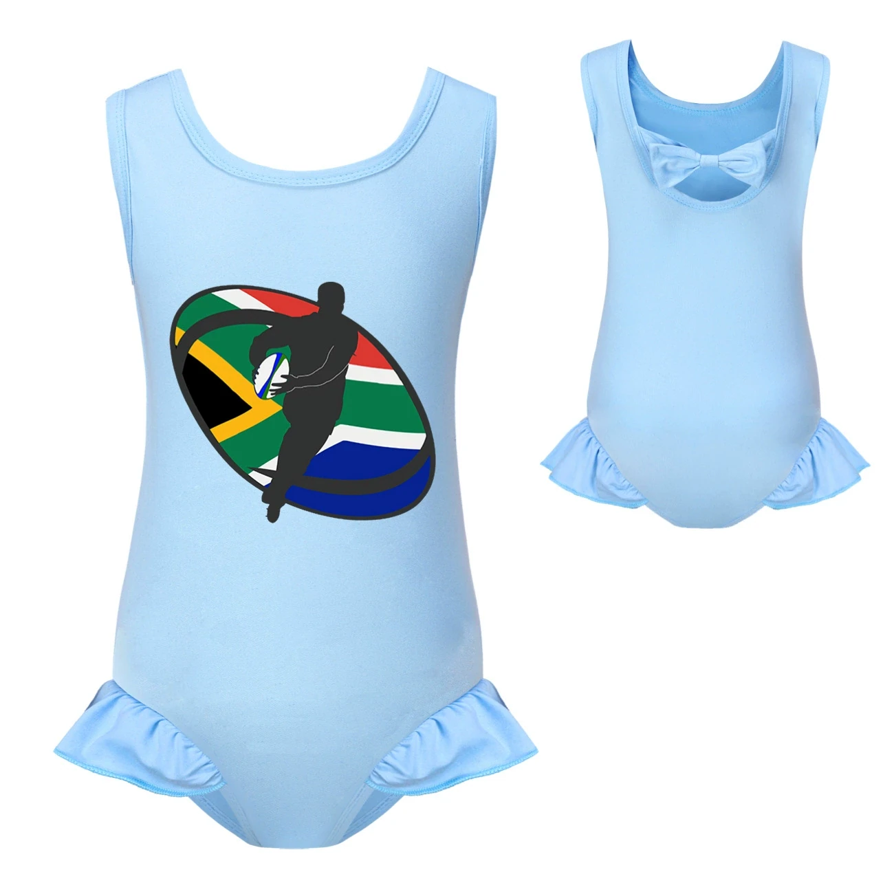 Girls’ Swimsuit & Cap Set — 5807 Edition, Style 17 · Single Piece · Light Blue