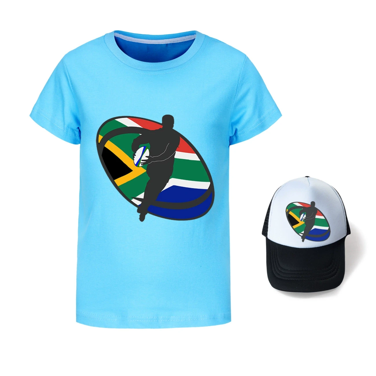 Graphic Tee & Sun Hat Set — 5807 Edition, Style 08 · Light Blue