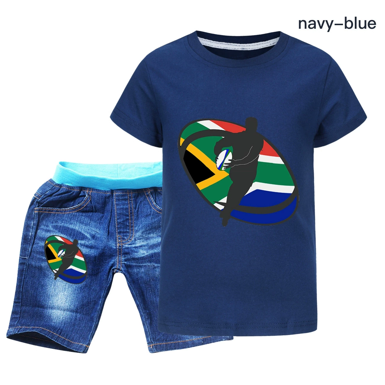Graphic Tee & Denim Shorts Set — 5807 Edition, Style 01 · Denim · Royal Blue