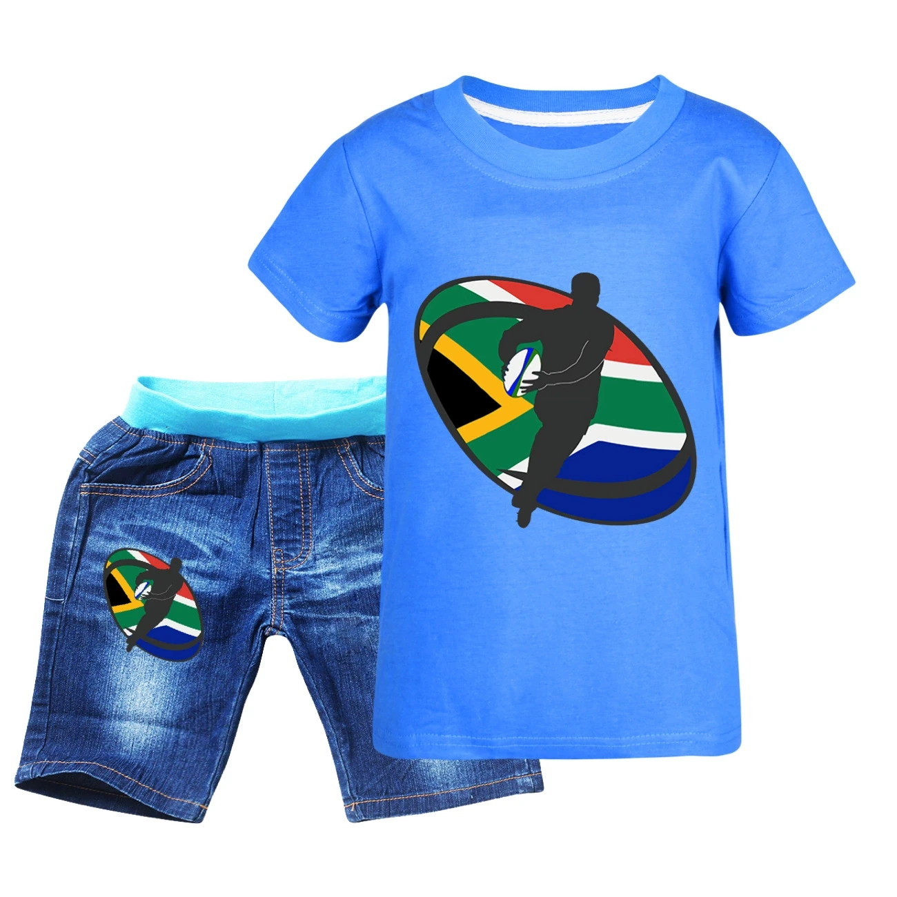 Graphic Tee & Denim Shorts Set — 5807 Edition, Style 05 · Denim · Blue