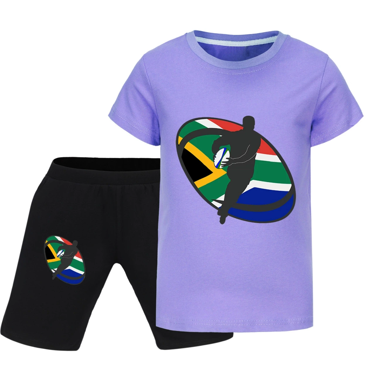 Graphic Tee & Denim Shorts Set — 5807 Edition, Style 13 · Purple