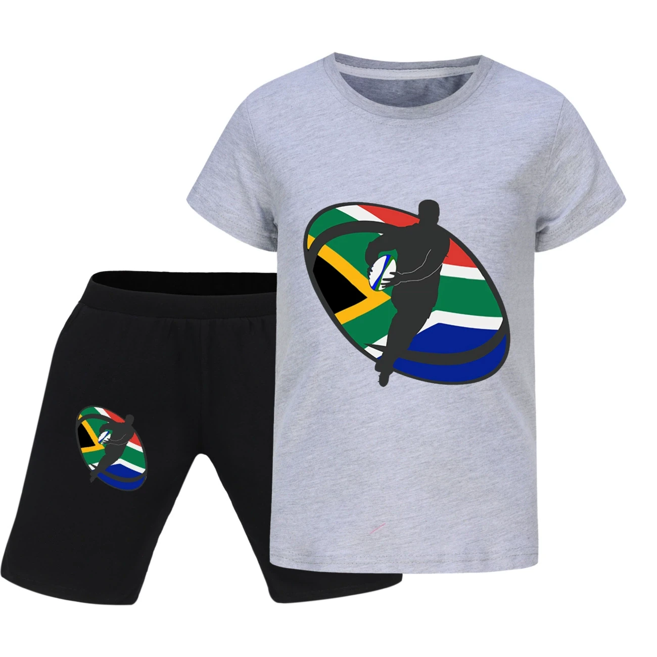Graphic Tee & Denim Shorts Set — 5807 Edition, Style 14 · Grey