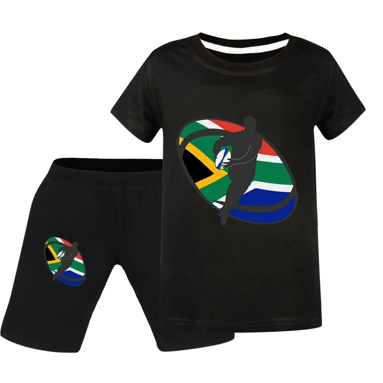 Graphic Tee & Denim Shorts Set — 5807 Edition, Style 15 · Black