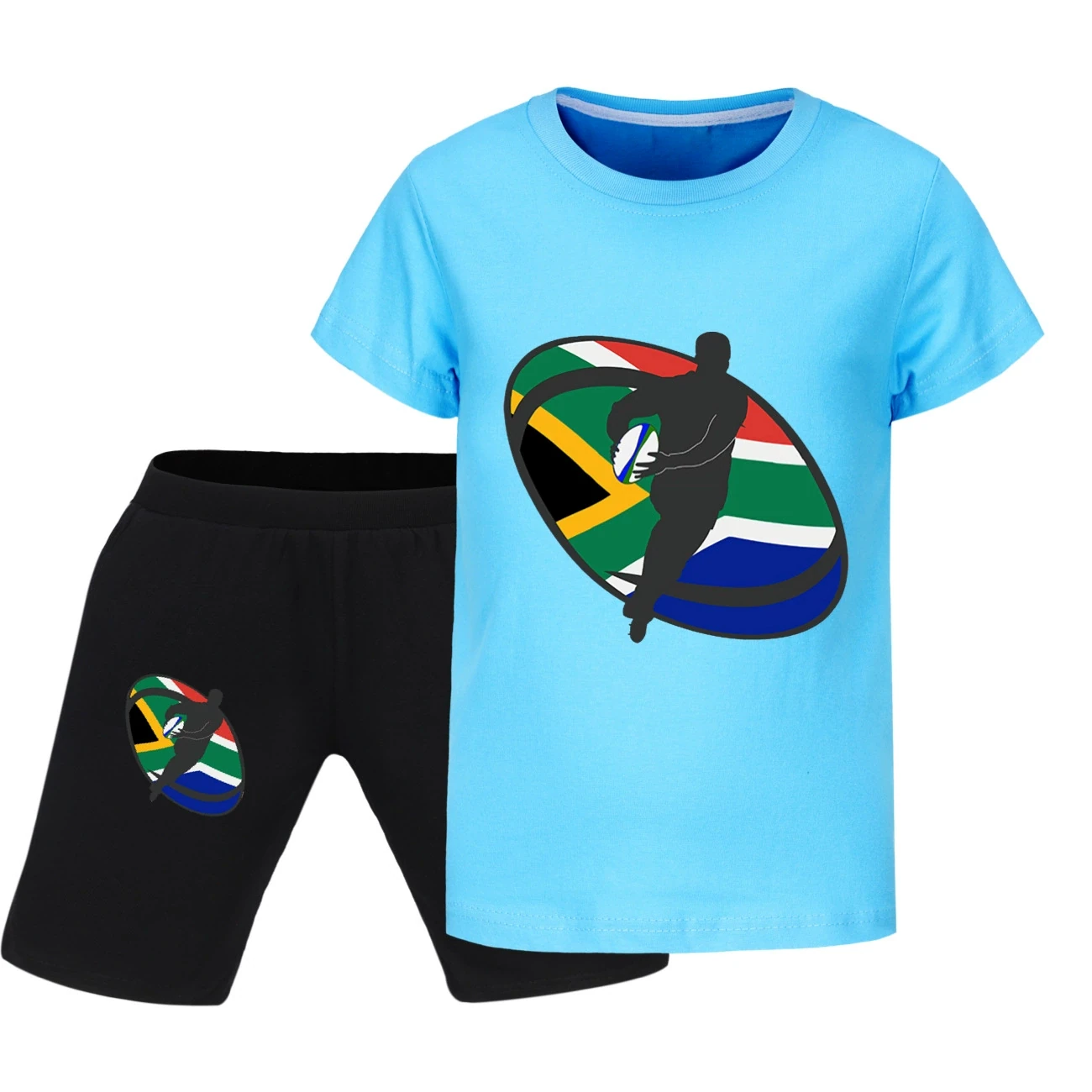 Graphic Tee & Denim Shorts Set — 5807 Edition, Style 16 · Light Blue