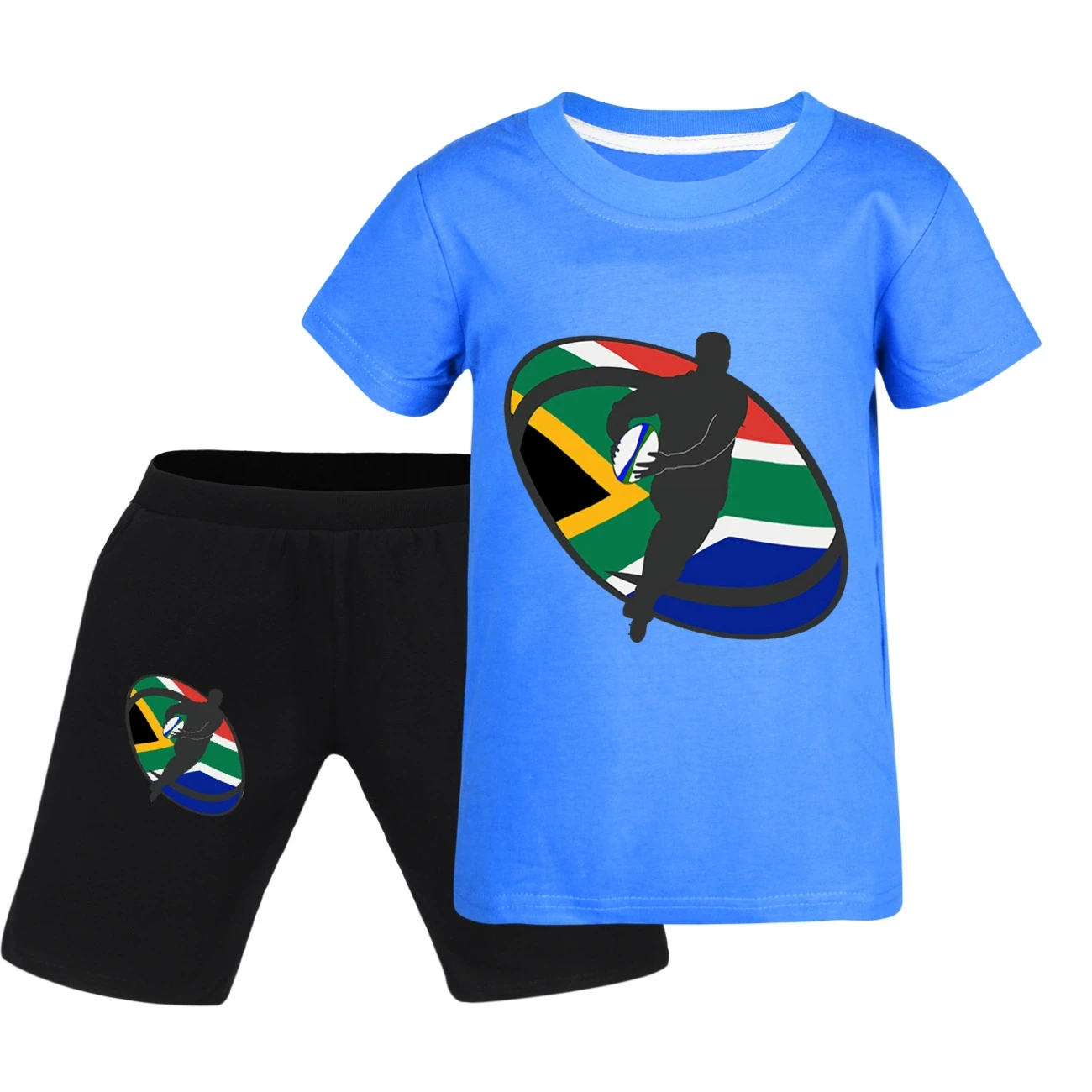 Graphic Tee & Denim Shorts Set — 5807 Edition, Style 18 · Deep Blue