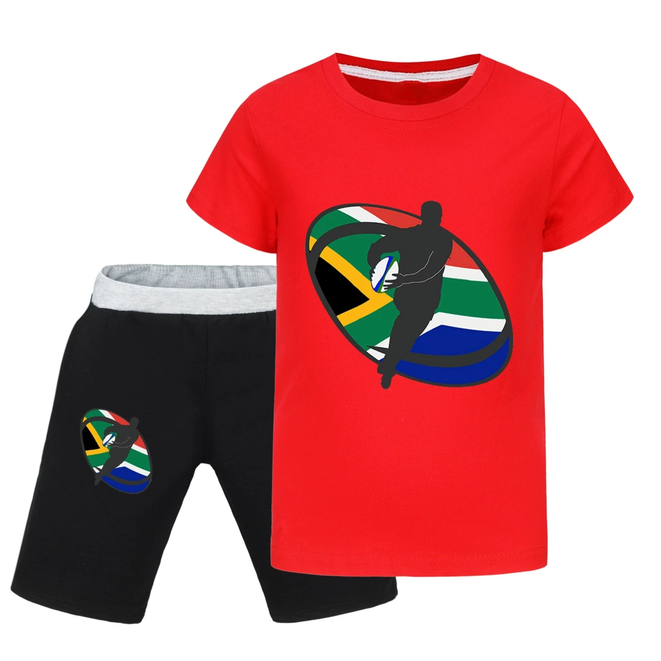Graphic Tee & Denim Shorts Set — 5807 Edition, Style 22 · Red