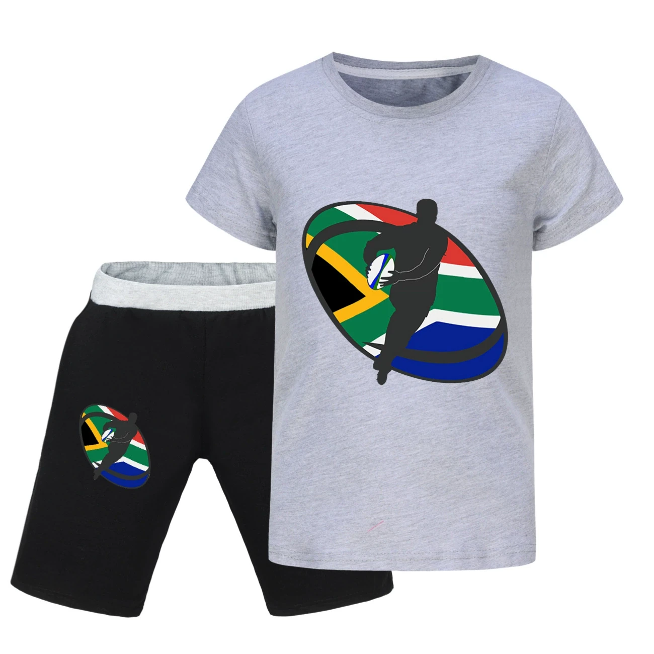 Graphic Tee & Denim Shorts Set — 5807 Edition, Style 24 · Grey