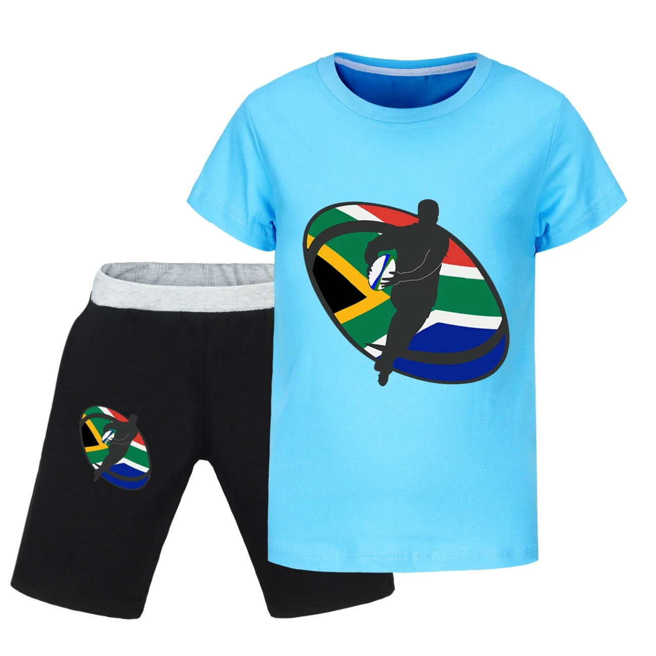 Graphic Tee & Denim Shorts Set — 5807 Edition, Style 26 · Light Blue