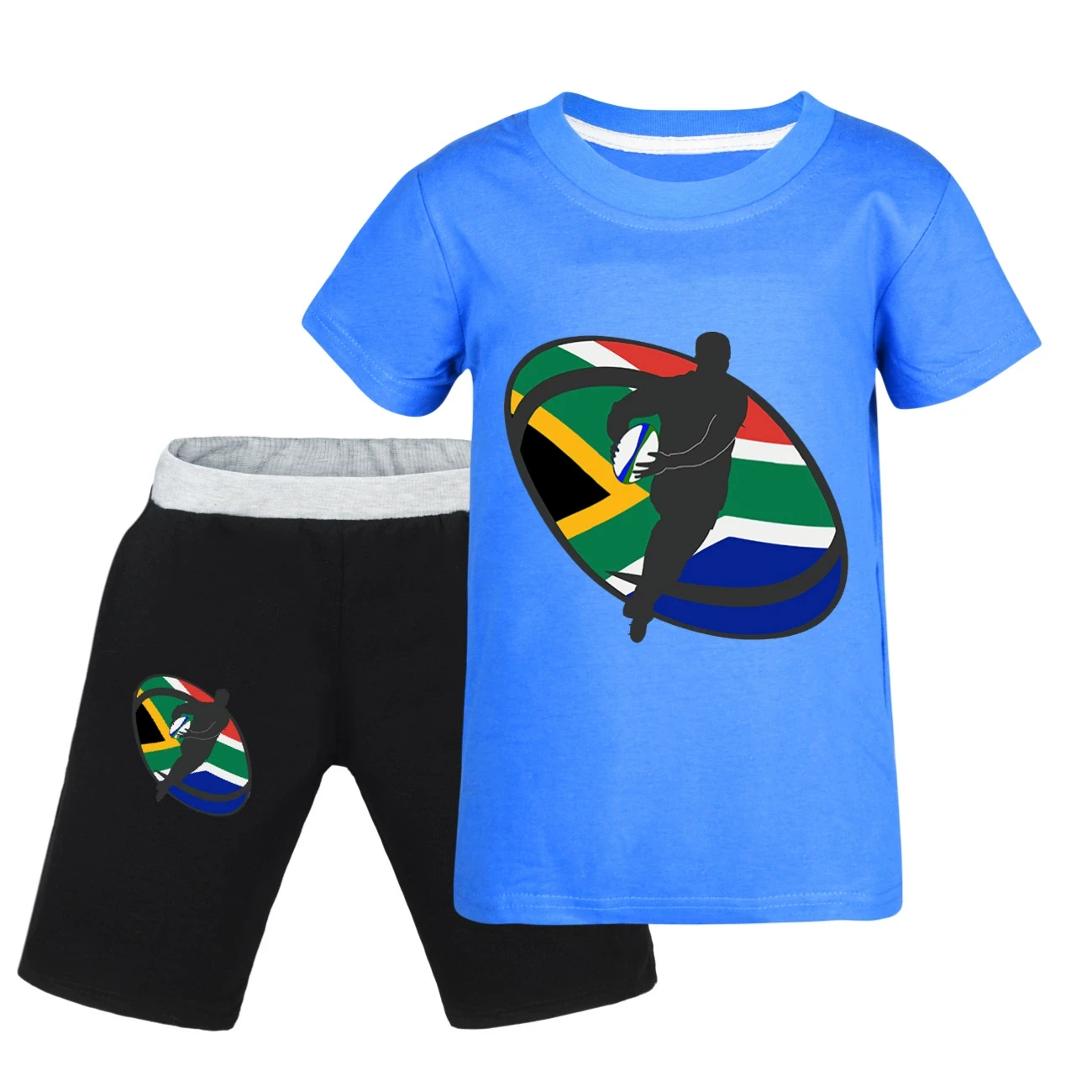 Graphic Tee & Denim Shorts Set — 5807 Edition, Style 28 · Blue