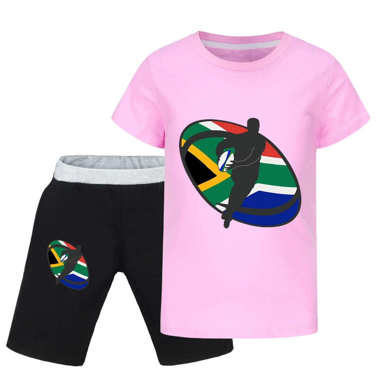 Graphic Tee & Denim Shorts Set — 5807 Edition, Style 29 · Pink