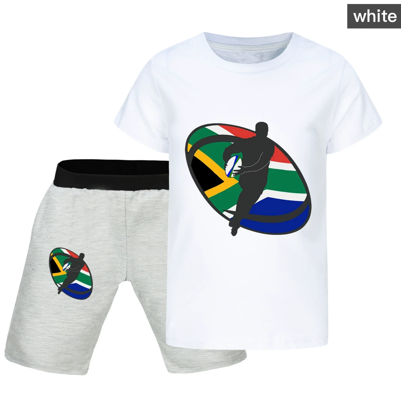 Graphic Tee & Denim Shorts Set — 5807 Edition, Style 31 · White