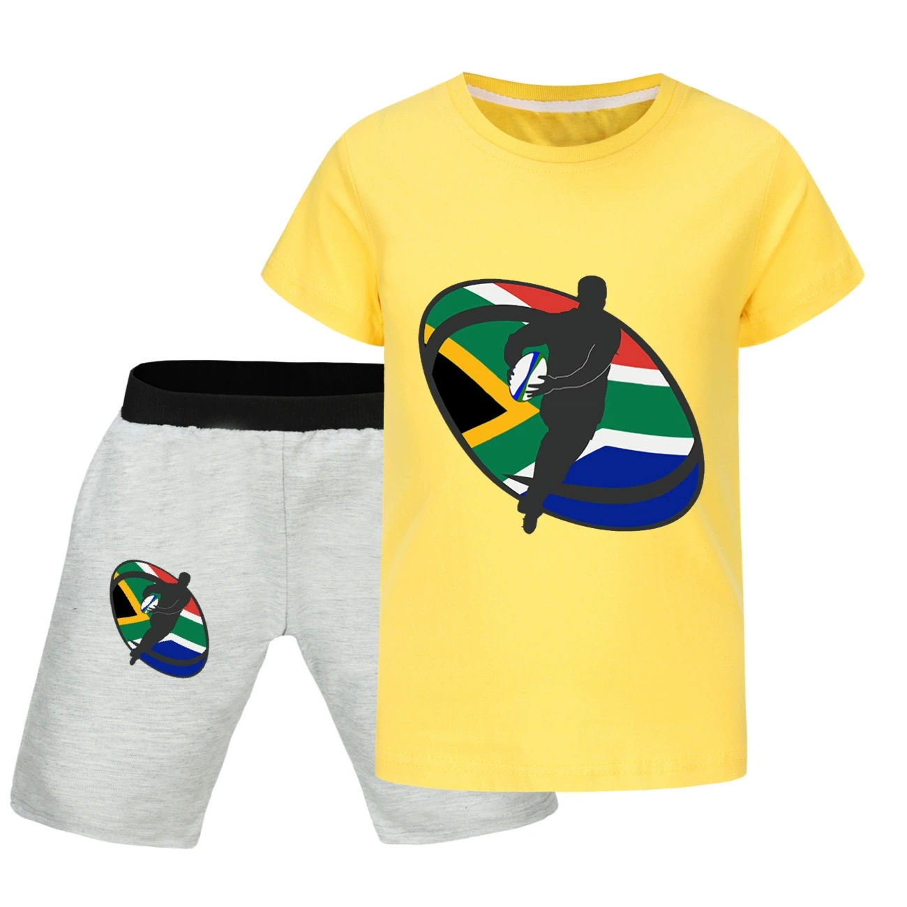 Graphic Tee & Denim Shorts Set — 5807 Edition, Style 32 · Yellow