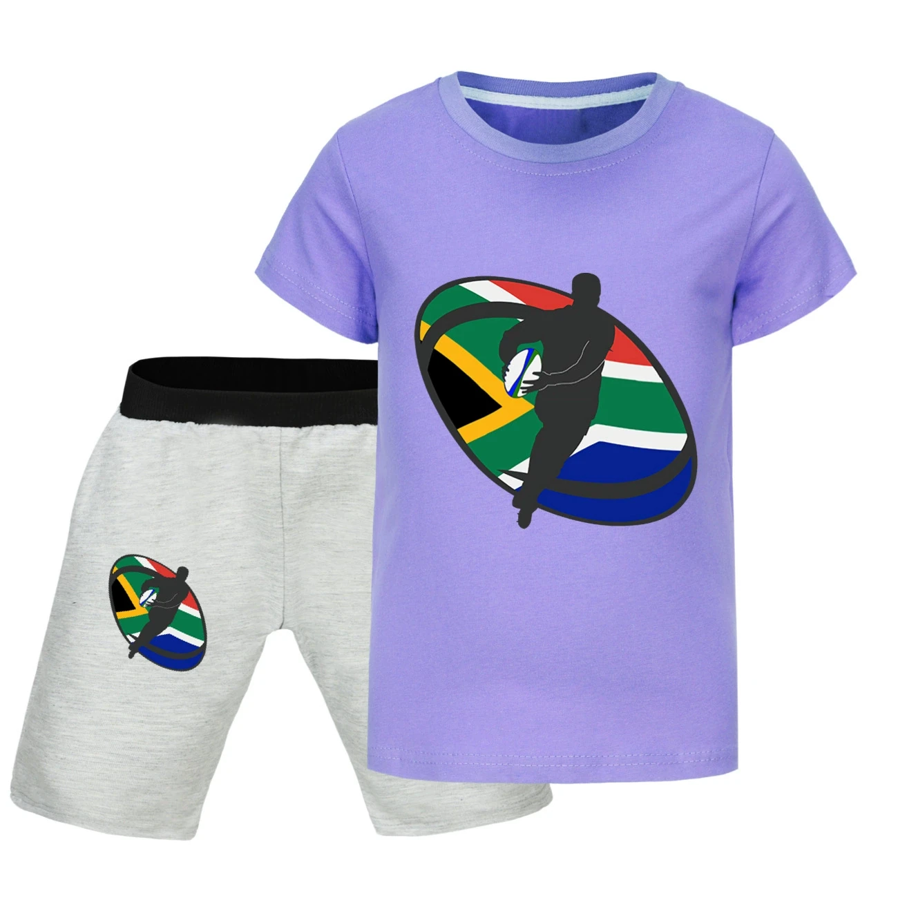 Graphic Tee & Denim Shorts Set — 5807 Edition, Style 34 · Purple