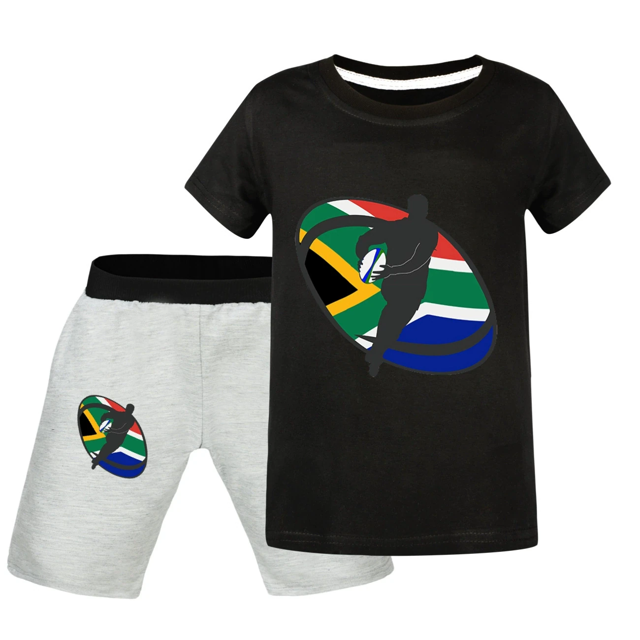 Graphic Tee & Denim Shorts Set — 5807 Edition, Style 35 · Black