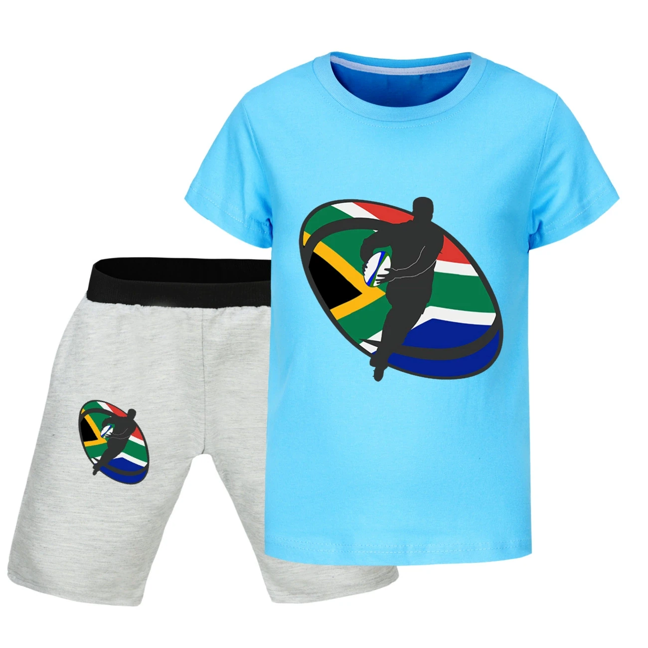 Graphic Tee & Denim Shorts Set — 5807 Edition, Style 36 · Light Blue
