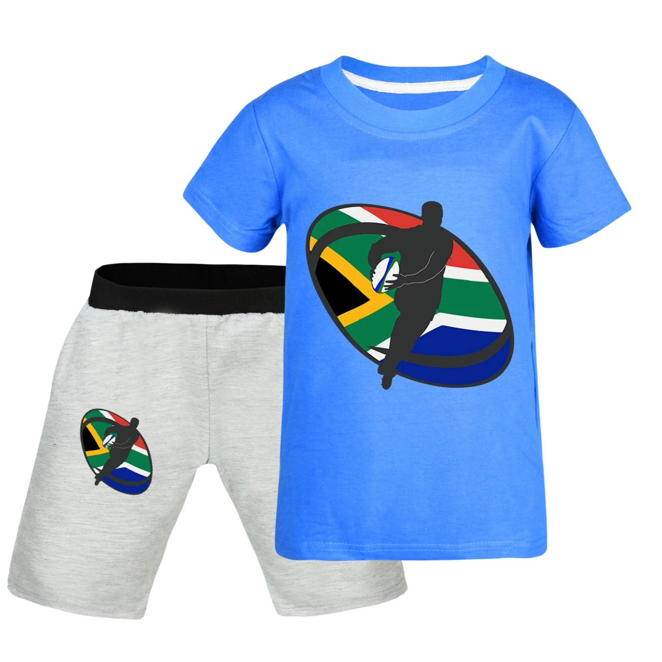 Graphic Tee & Denim Shorts Set — 5807 Edition, Style 38 · Deep Blue