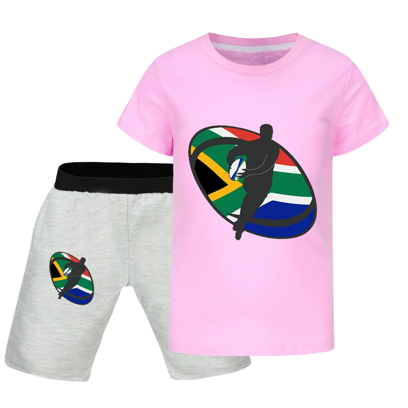 Graphic Tee & Denim Shorts Set — 5807 Edition, Style 39 · Pink