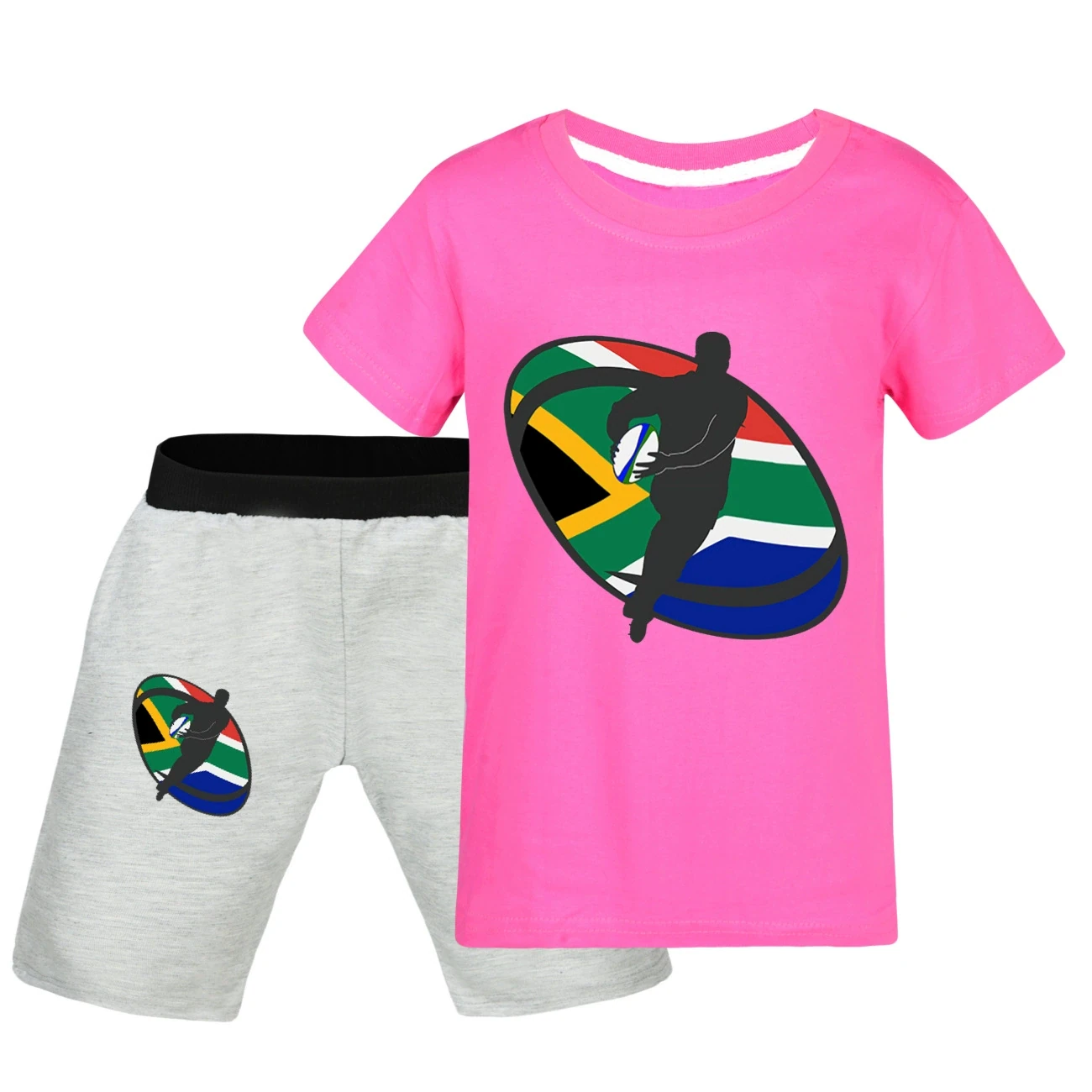 Graphic Tee & Denim Shorts Set — 5807 Edition, Style 40 · Rose