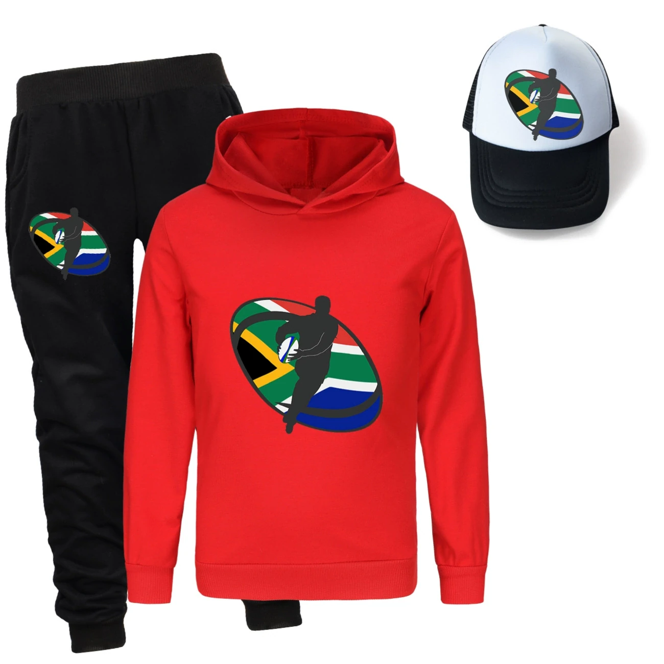 Three-Piece Hoodie, Jogger & Hat Set — 5807 Edition, Style 03 · Red