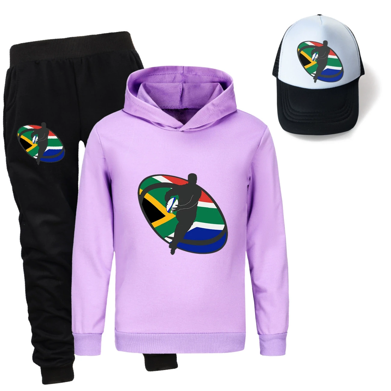 Three-Piece Hoodie, Jogger & Hat Set — 5807 Edition, Style 04 · Purple