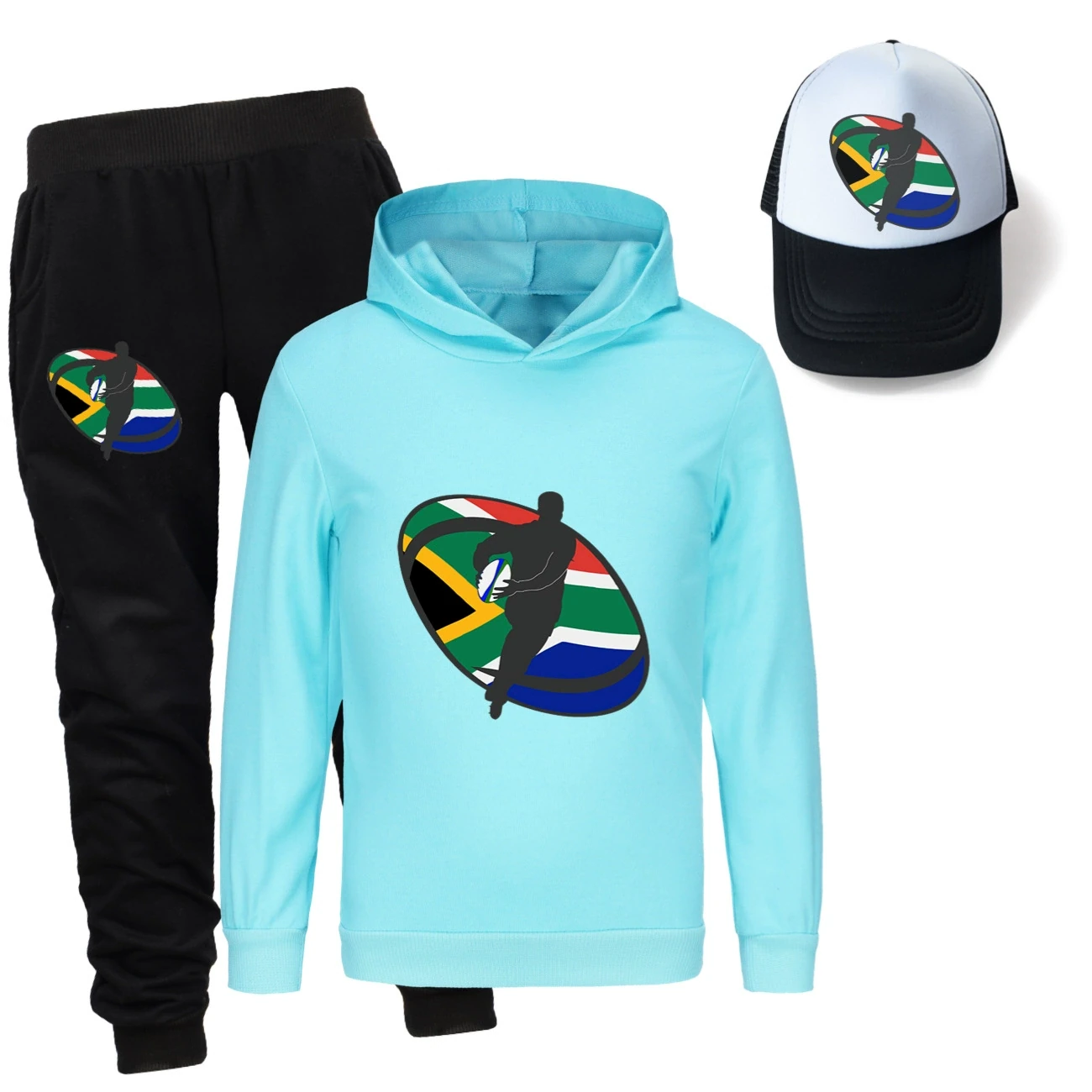 Three-Piece Hoodie, Jogger & Hat Set — 5807 Edition, Style 08 · Light Blue