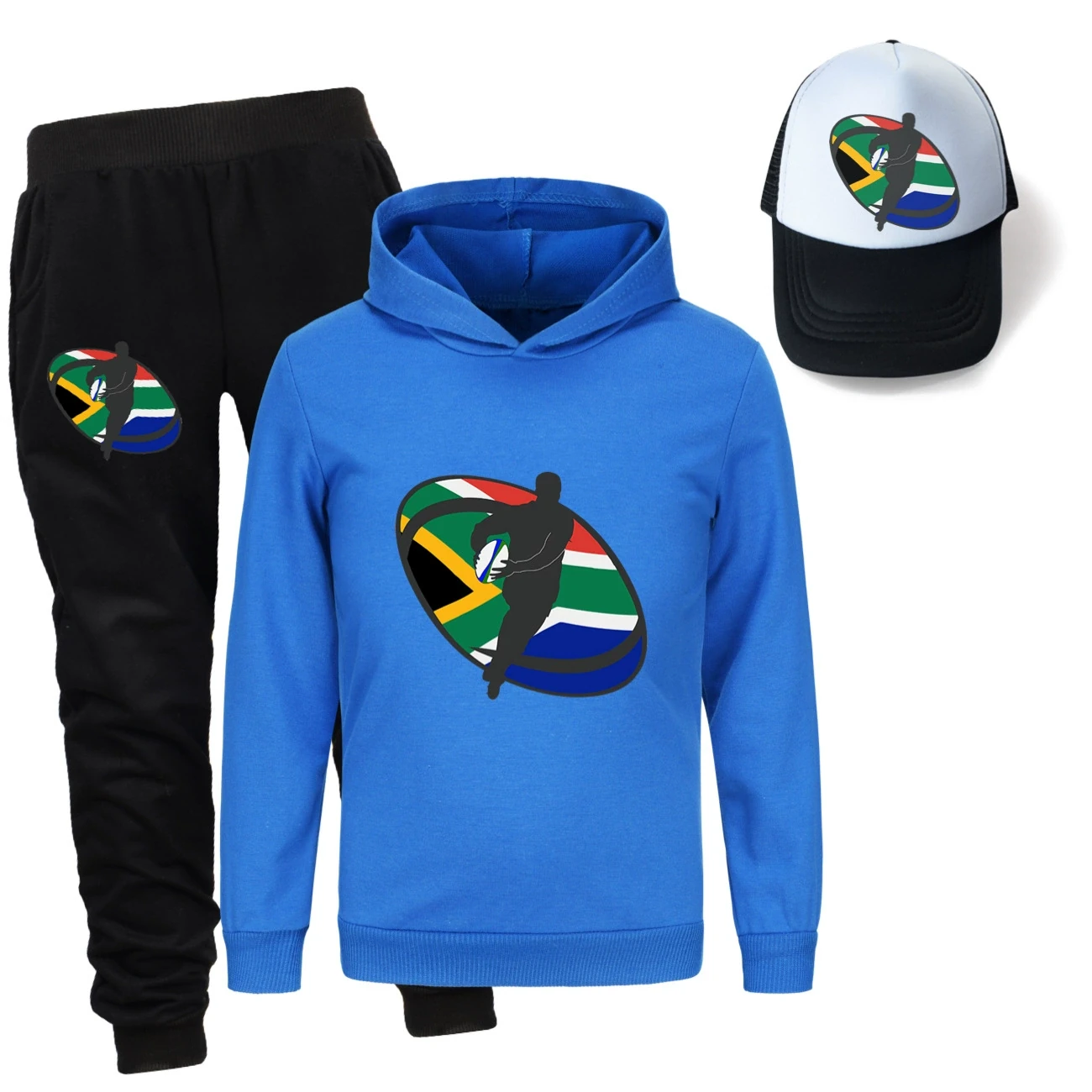 Three-Piece Hoodie, Jogger & Hat Set — 5807 Edition, Style 10 · Deep Blue