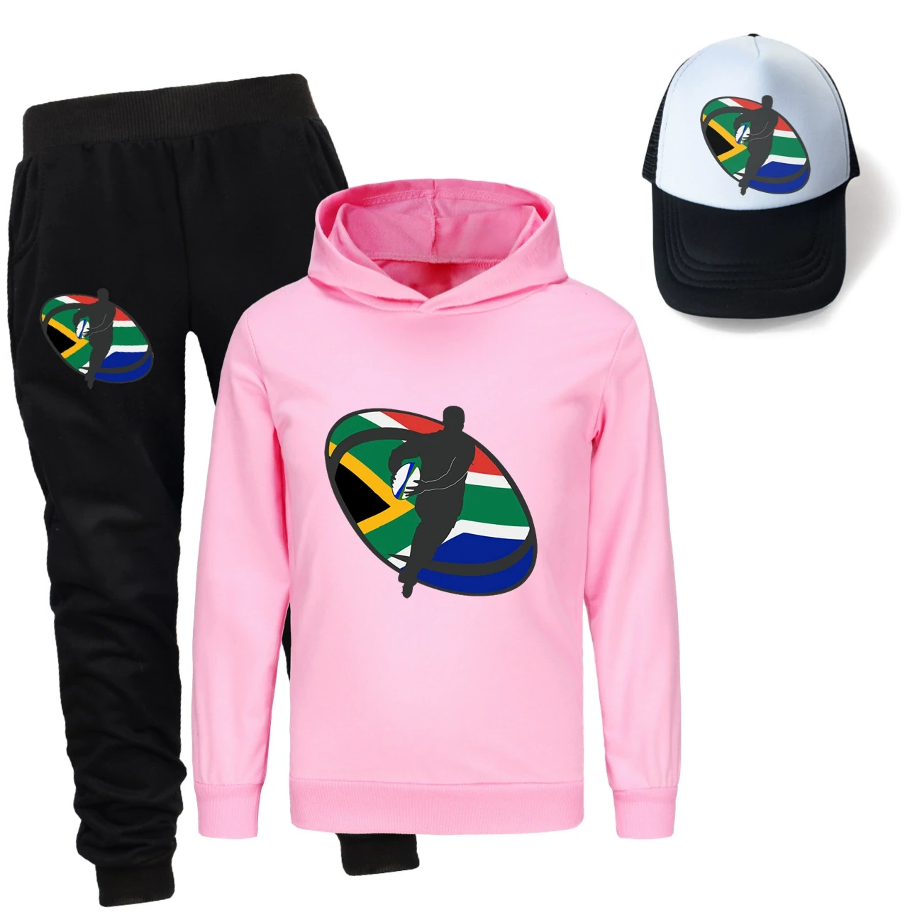 Three-Piece Hoodie, Jogger & Hat Set — 5807 Edition, Style 11 · Pink